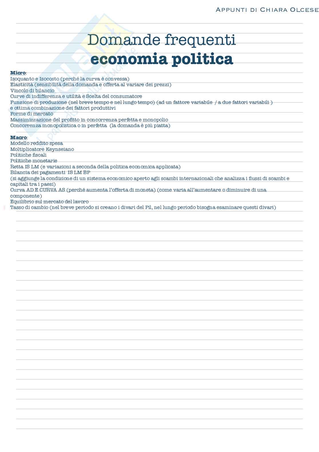 Riassunto esame Economia politica, Prof. Rinaldi Azzurra, libro ...