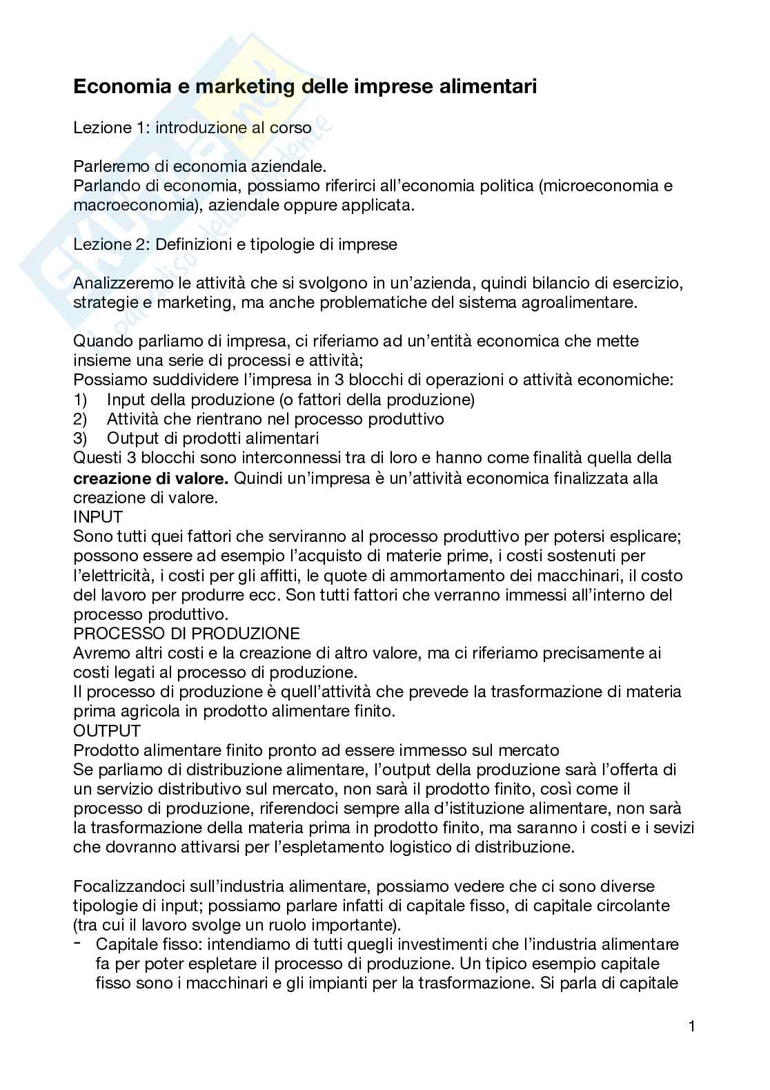Economia e marketing delle imprese alimentari Pag. 1