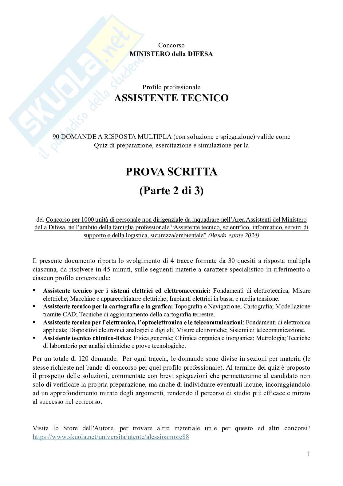 Tracce svolte Concorso Ministero Difesa 1000 assistenti tecnici-parte 2 di 3-Svolgimento quiz domande a risposta multipla con soluzione Pag. 1