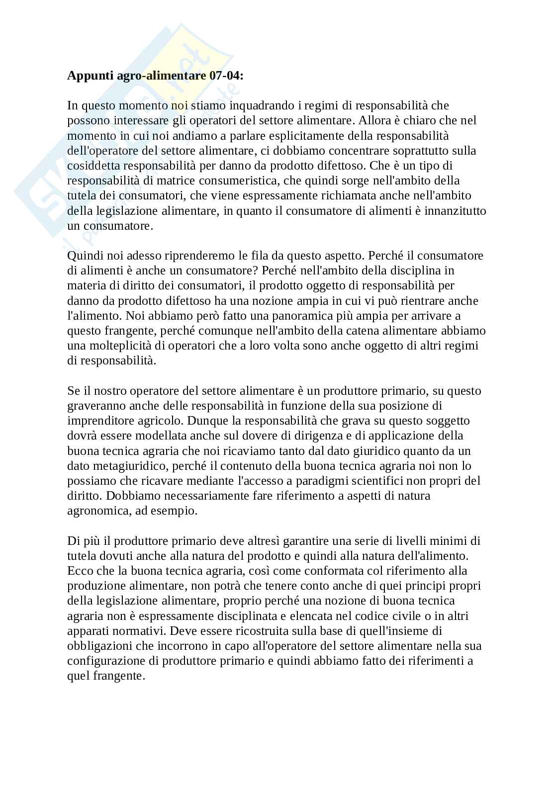 Appunti lezione del 07-04 di Diritto agroalimentare, modulo civile Pag. 1