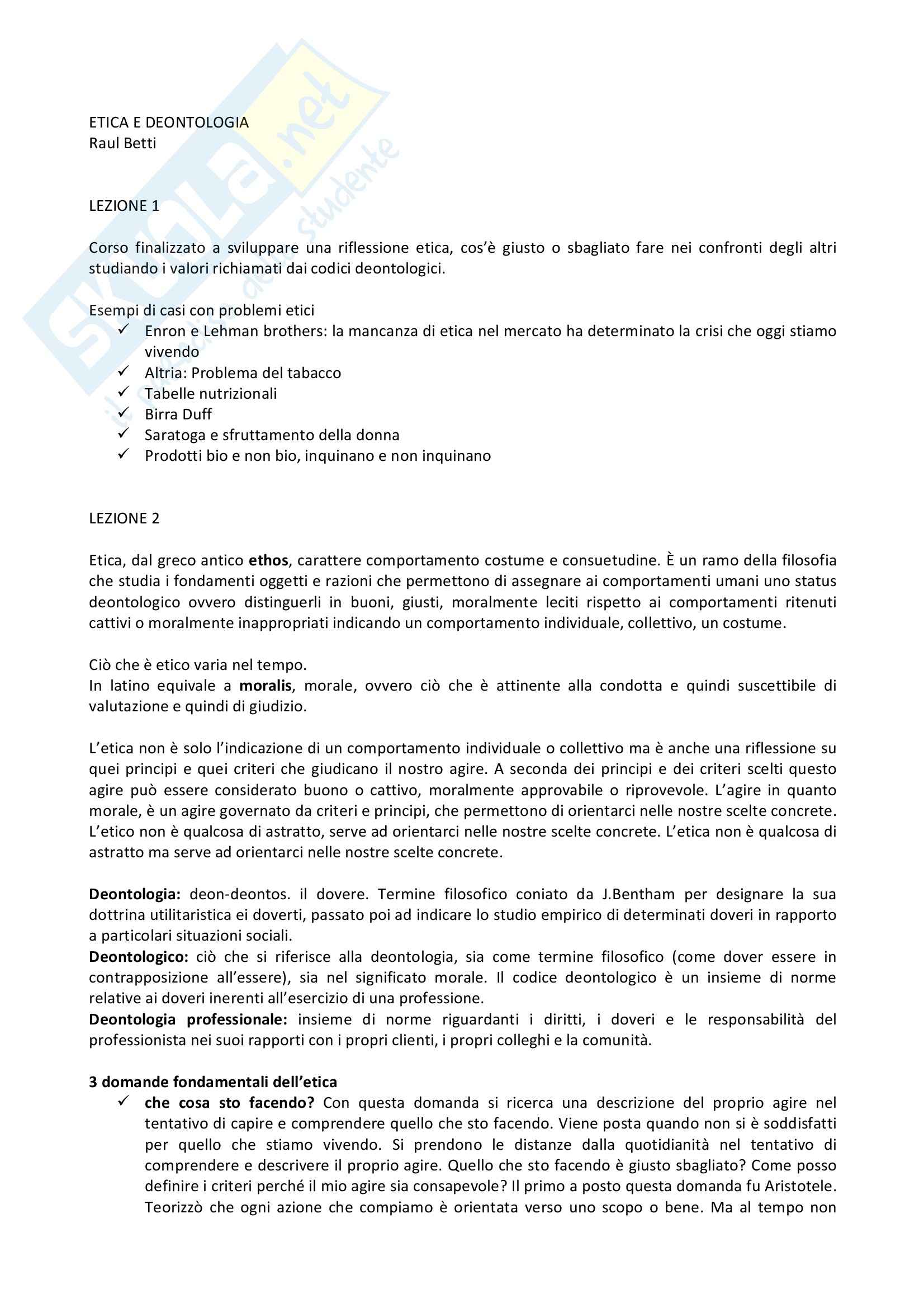 Lezioni, Etica e deontologia Pag. 1