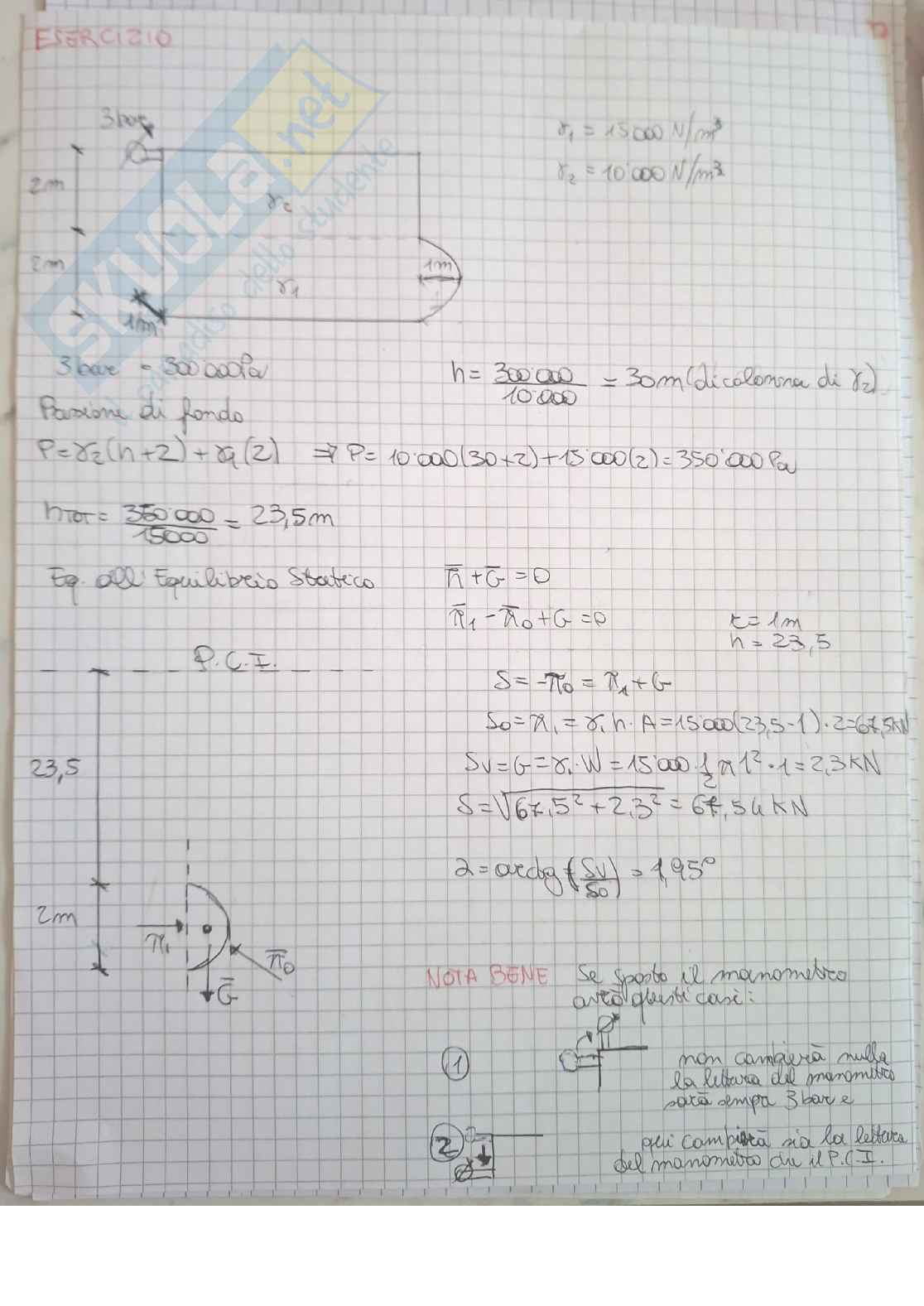 Idraulica, esercitazioni idrostatica  Pag. 6