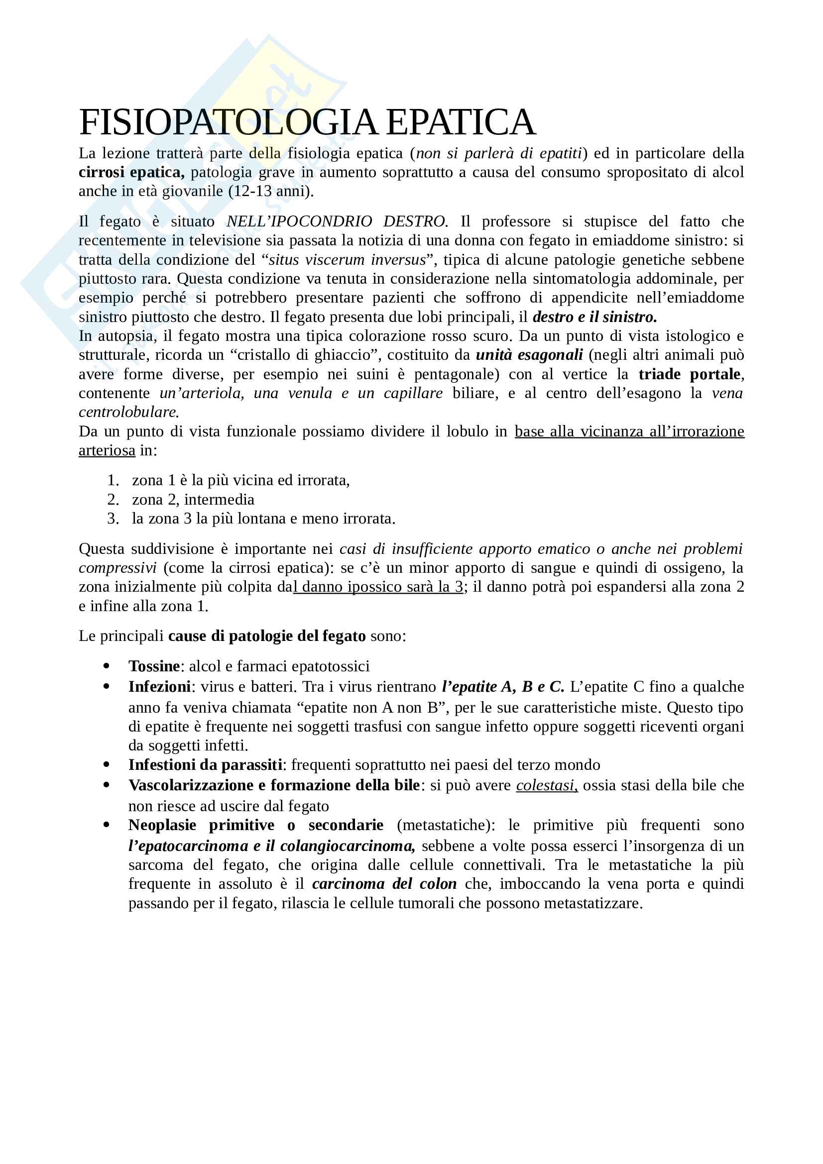Fisiopatologia epatica Pag. 1