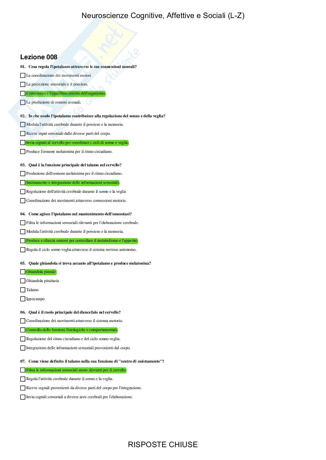 Neuroscienze cognitive, affettive e sociali LZ - Paniere compilato Pag. 16