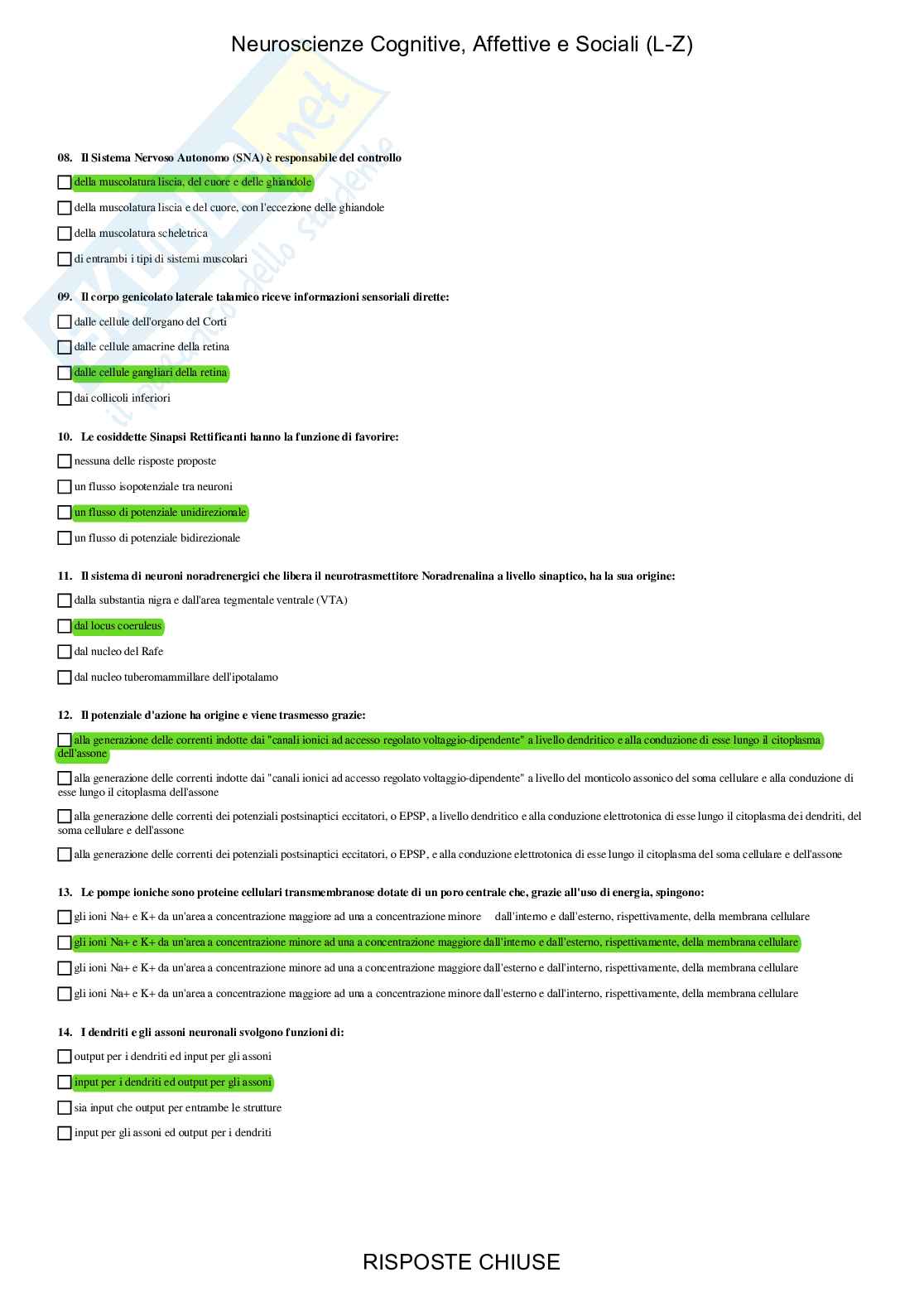 Neuroscienze cognitive, affettive e sociali LZ - Paniere compilato Pag. 21
