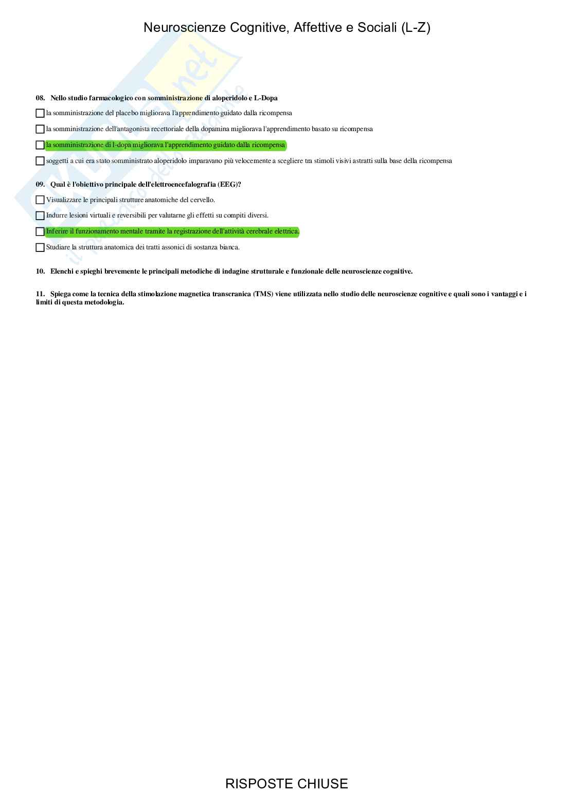 Neuroscienze cognitive, affettive e sociali LZ - Paniere compilato Pag. 26