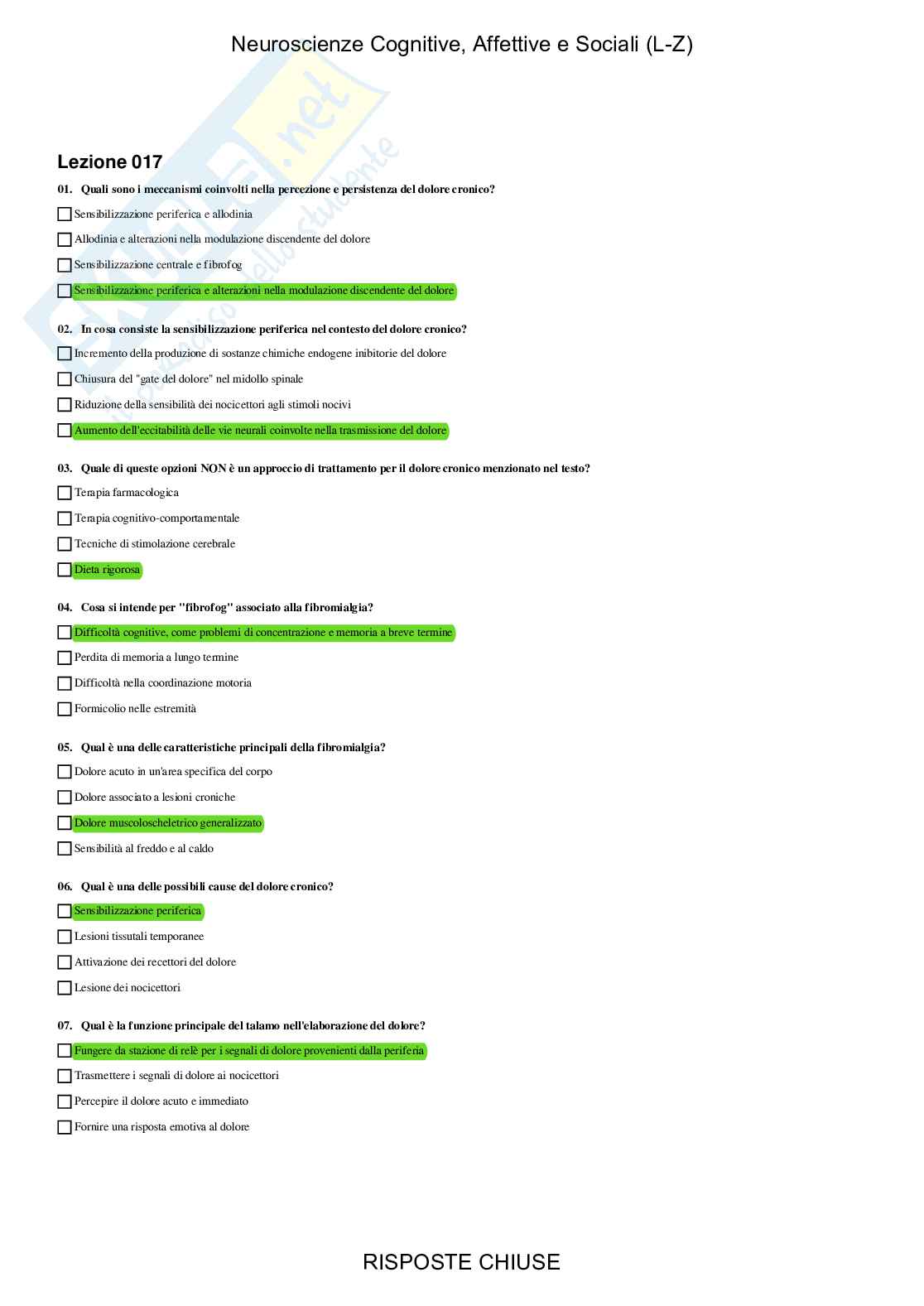 Neuroscienze cognitive, affettive e sociali LZ - Paniere compilato Pag. 36