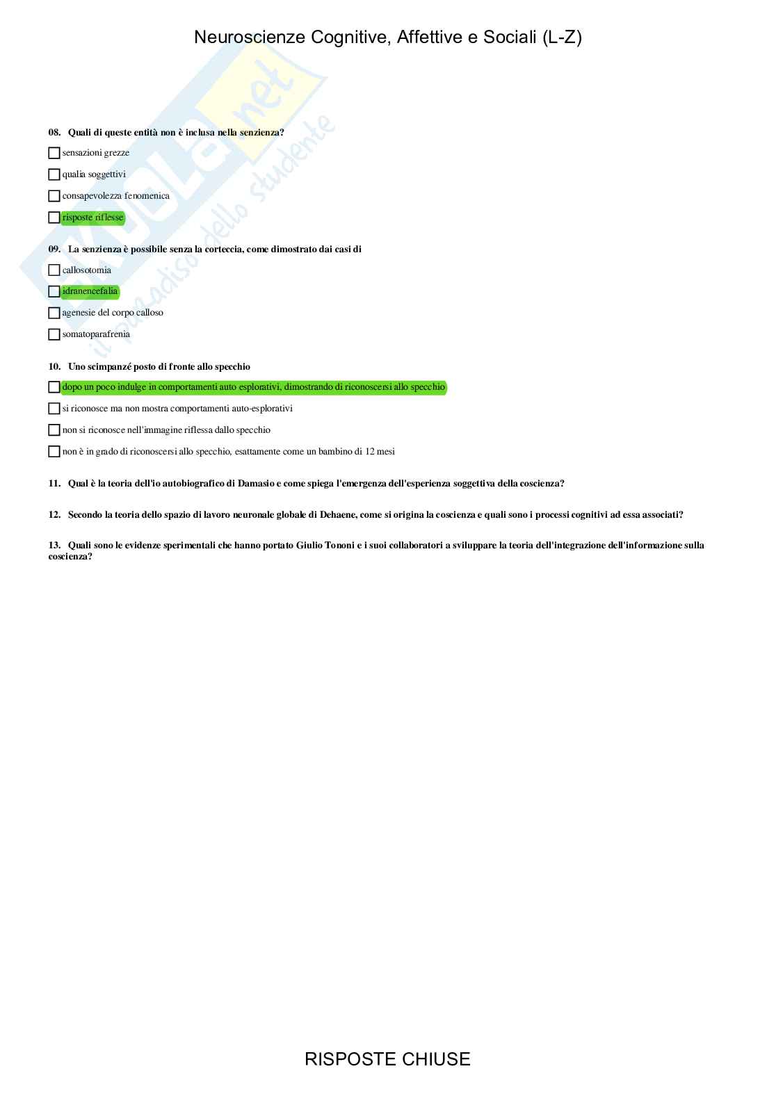 Neuroscienze cognitive, affettive e sociali LZ - Paniere compilato Pag. 61
