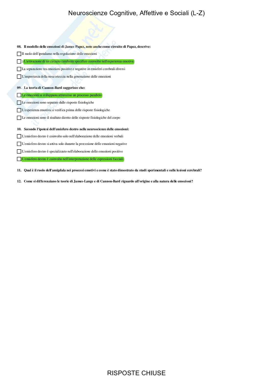 Neuroscienze cognitive, affettive e sociali LZ - Paniere compilato Pag. 66