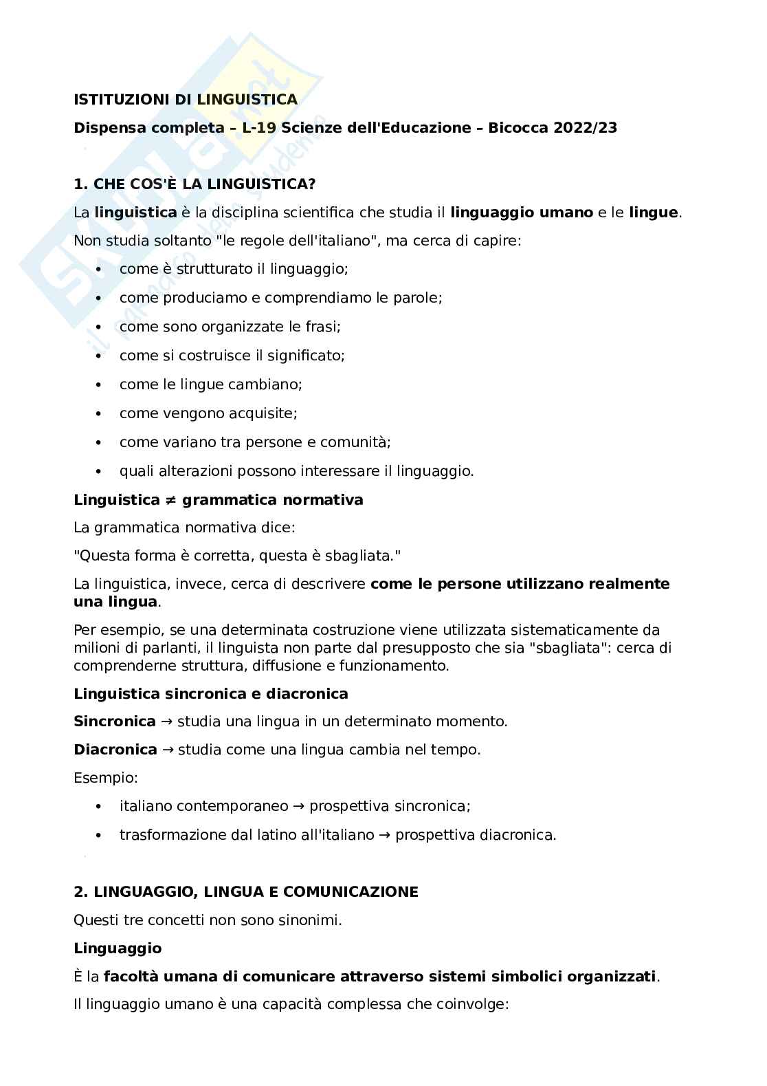 Riassunto esame Istituzioni di linguistica italiana, Prof. D'argenio Elisa, libro consigliato Linguistica per le professioni sanitarie, esclusi il §2.4 e il §4 del capitolo IV – Fonologia, D'Argenio Pag. 1
