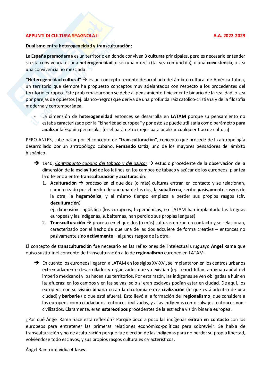 Appunti di Cultura spagnola II (a.a. 22-23) Pag. 1