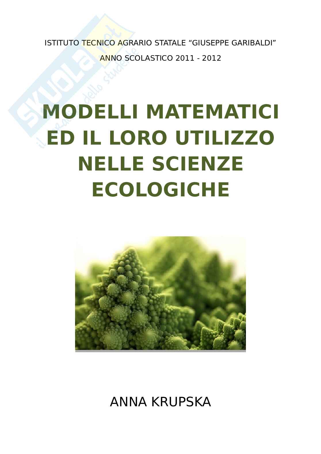 Modelli matematici applicati all'ecologia Tesina per Istituto Tecnico Agrario
