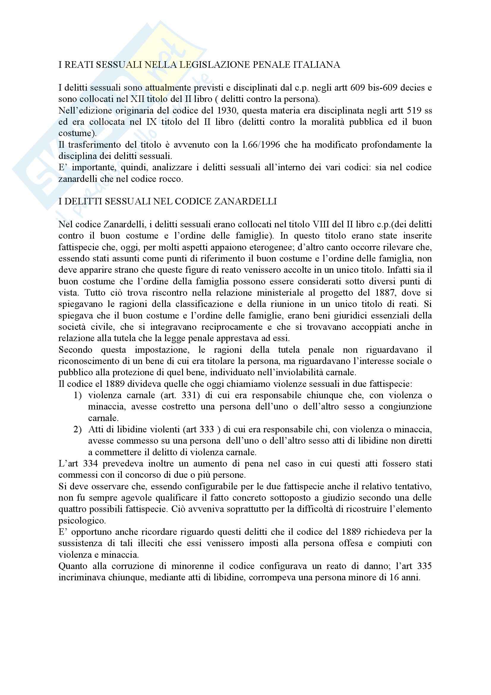 Diritto penale - i reati sessuali nella legislazione italiana Pag. 1