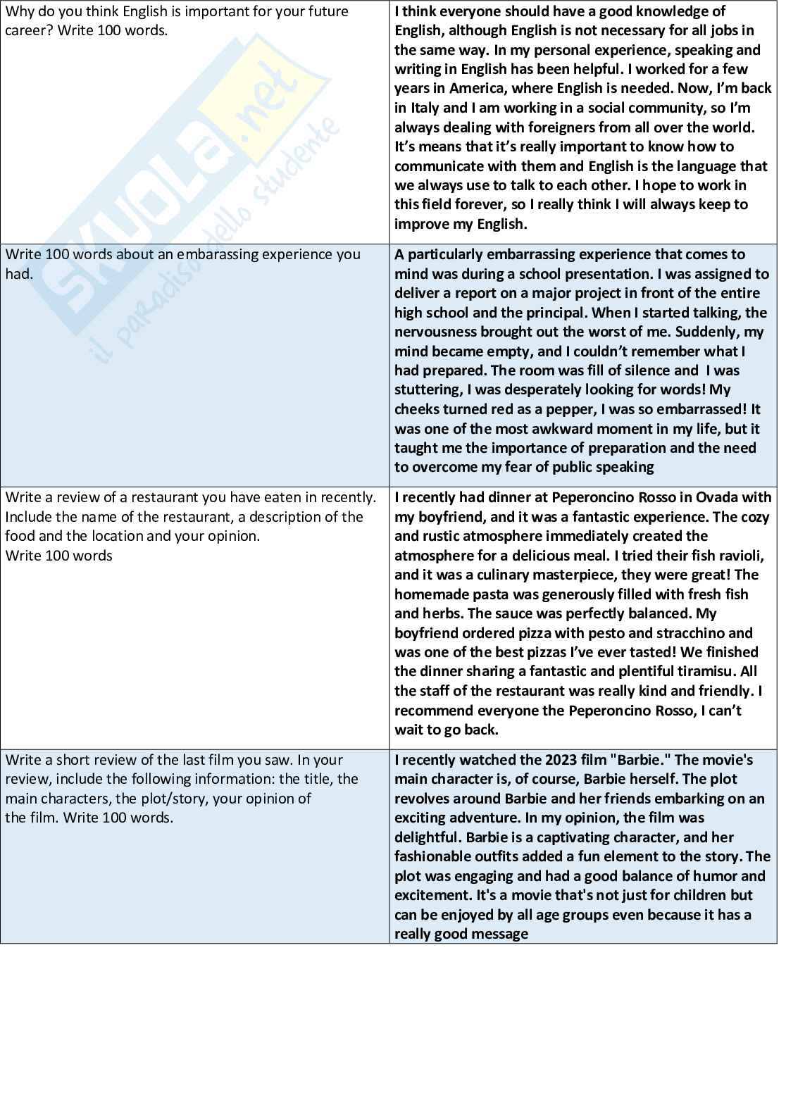 Paniere Inglese - Risposte aperte - aggiornato (2026) Pag. 11