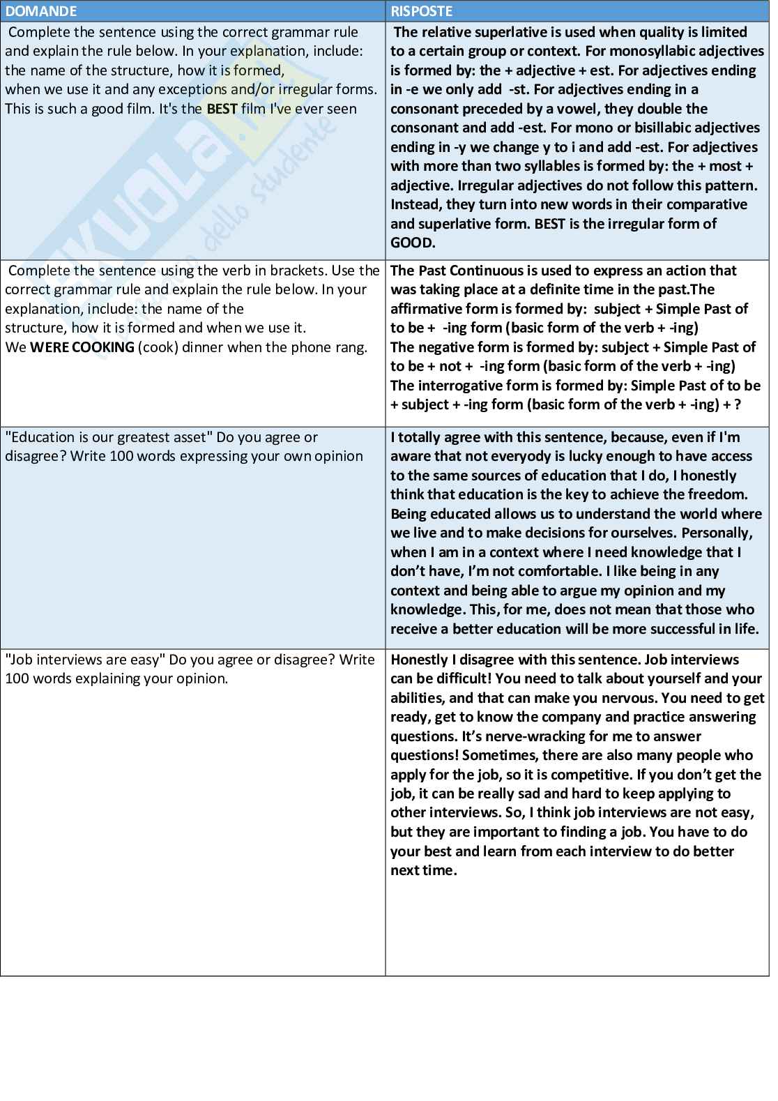 Paniere Inglese - Risposte aperte - aggiornato (2026) Pag. 2