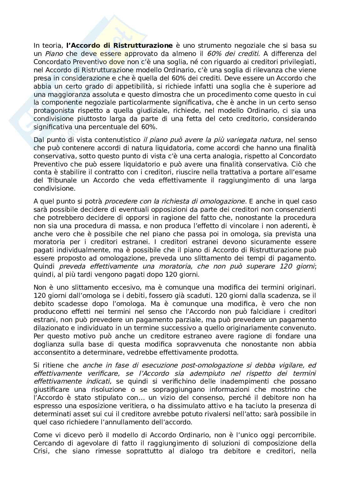 Appunti di lezione di Diritto commerciale sull’accordo di ristrutturazione dei debiti  Pag. 2