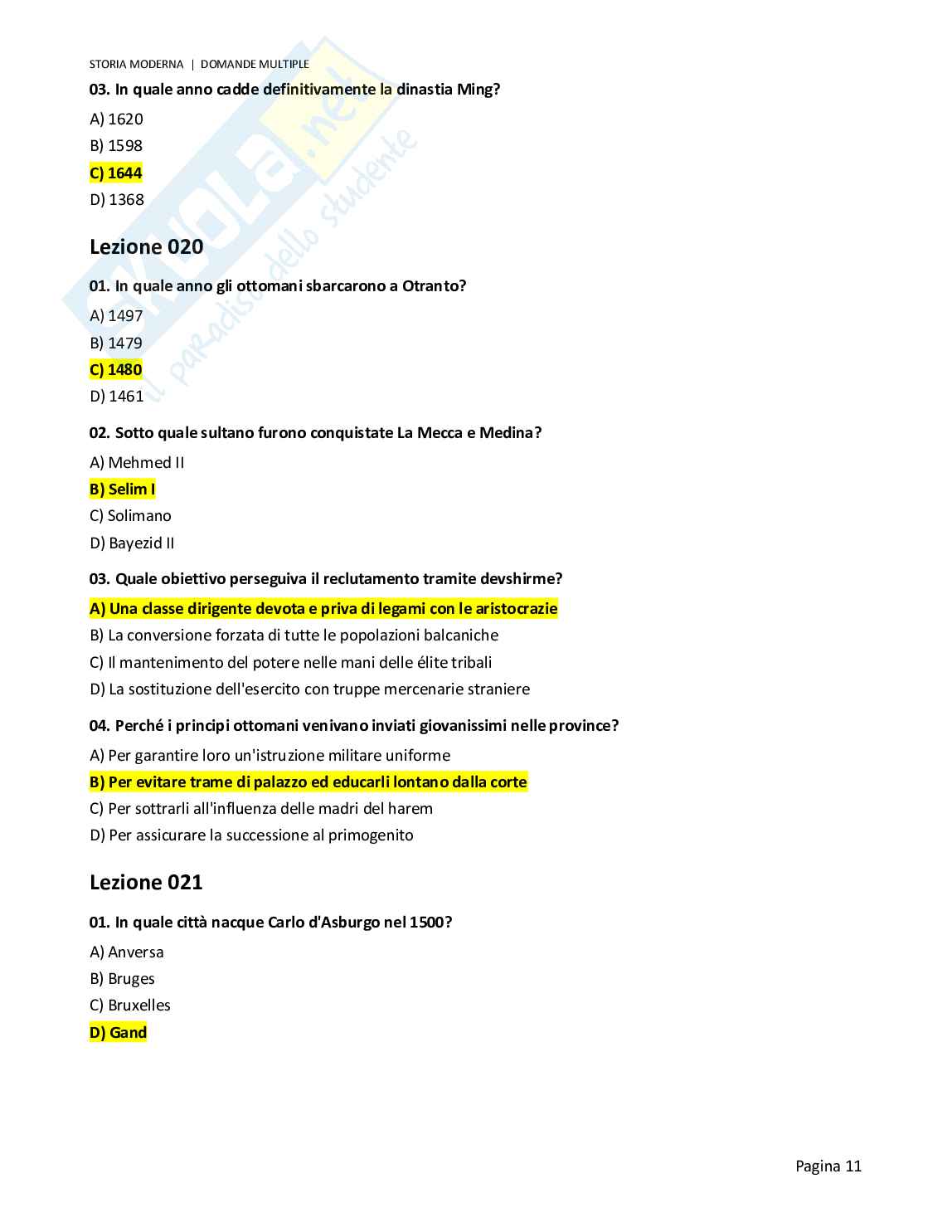 Quiz risolti Storia moderna, 2026 Pag. 11