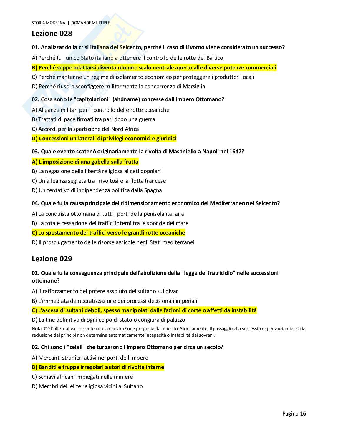 Quiz risolti Storia moderna, 2026 Pag. 16