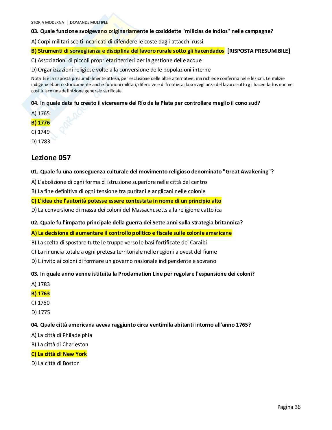 Quiz risolti Storia moderna, 2026 Pag. 36