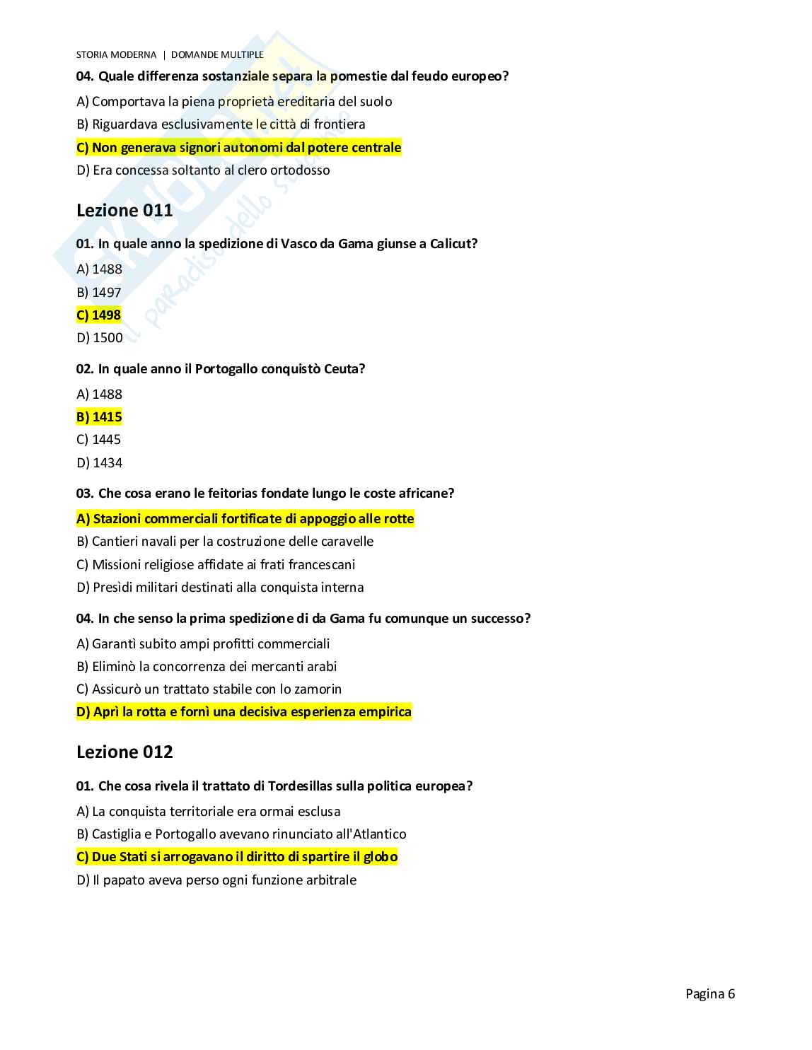 Quiz risolti Storia moderna, 2026 Pag. 6