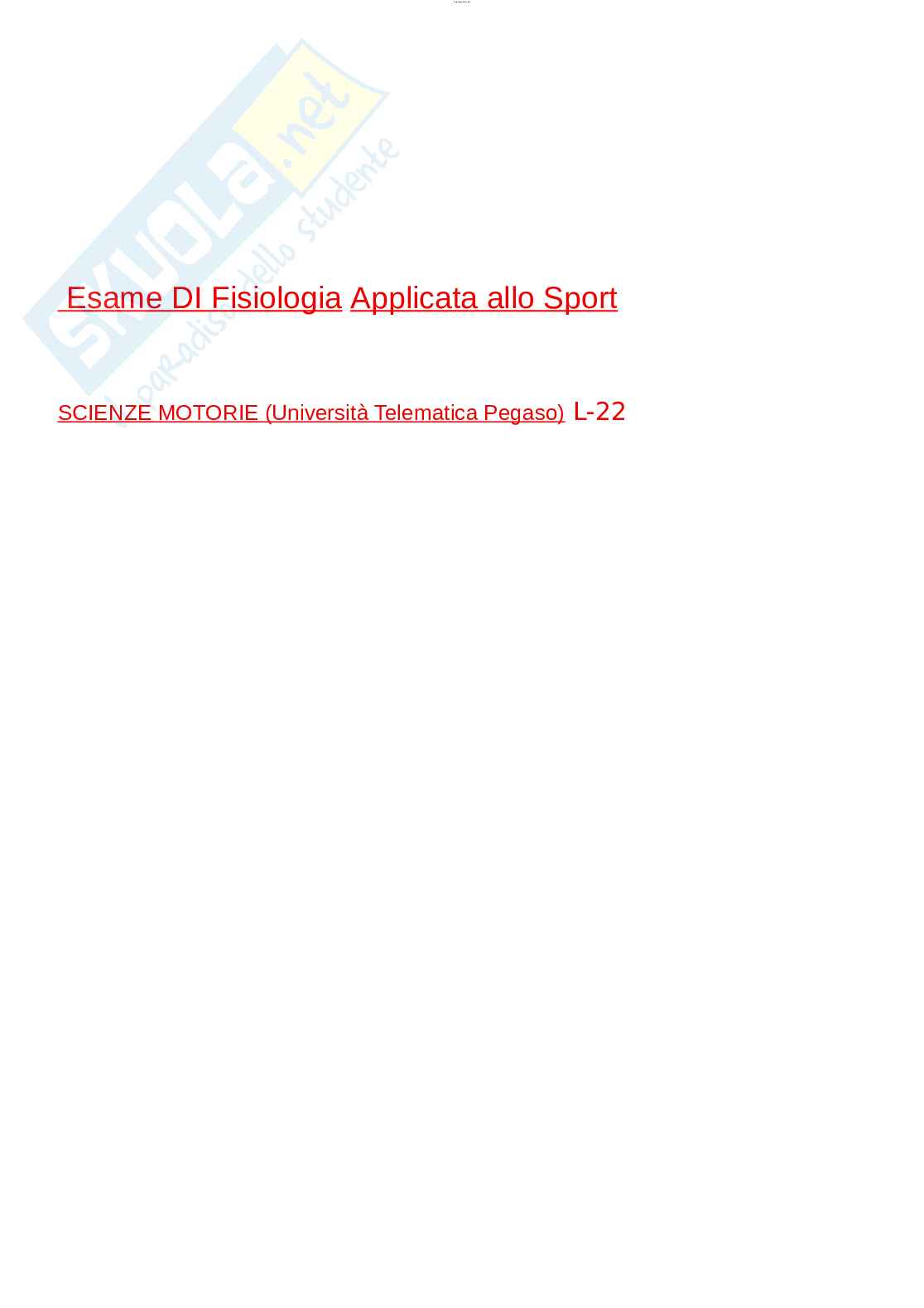 Paniere esame Fisiologia applicata allo sport  Pag. 1