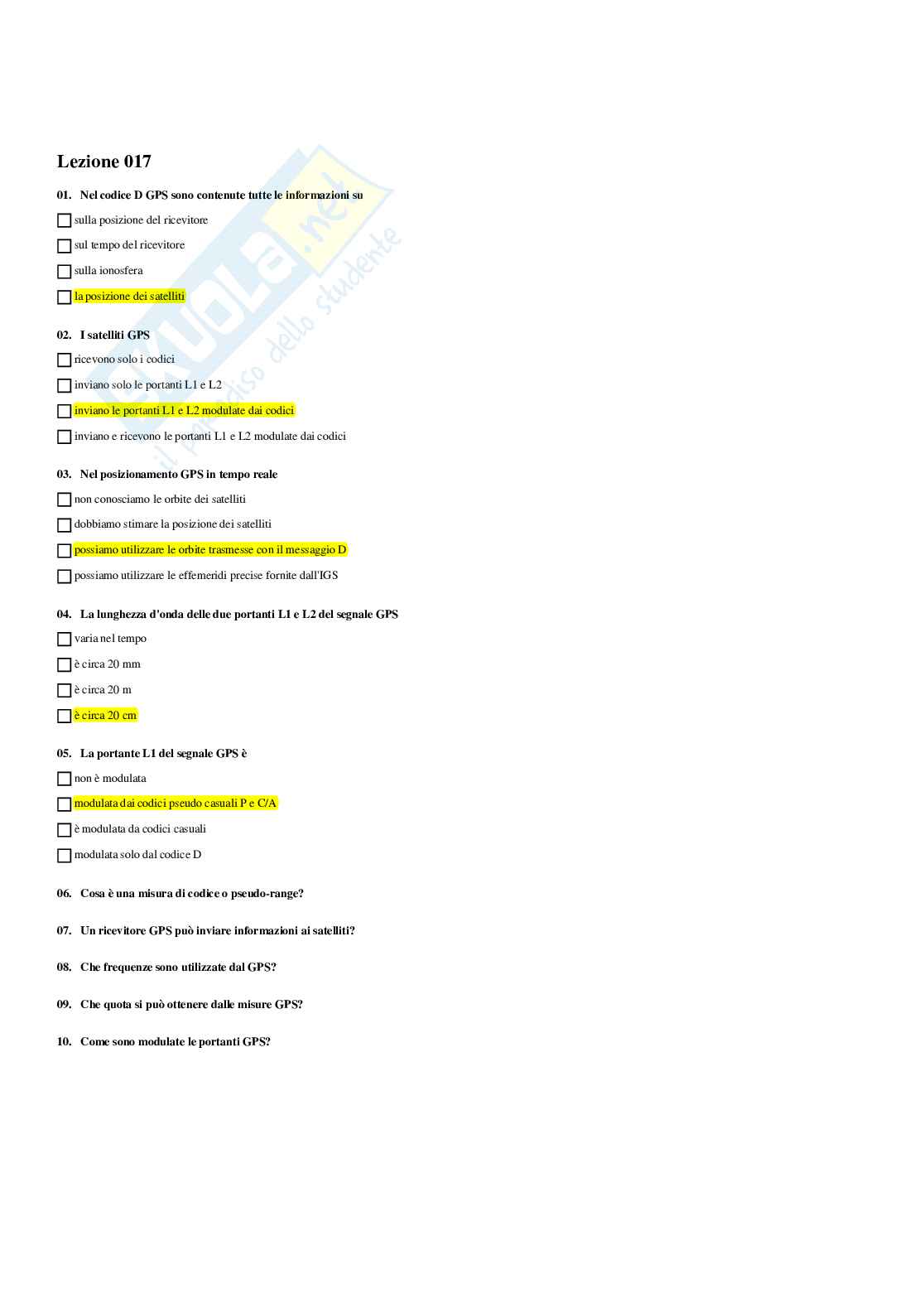 Paniere topografia - risposte multiple Pag. 16