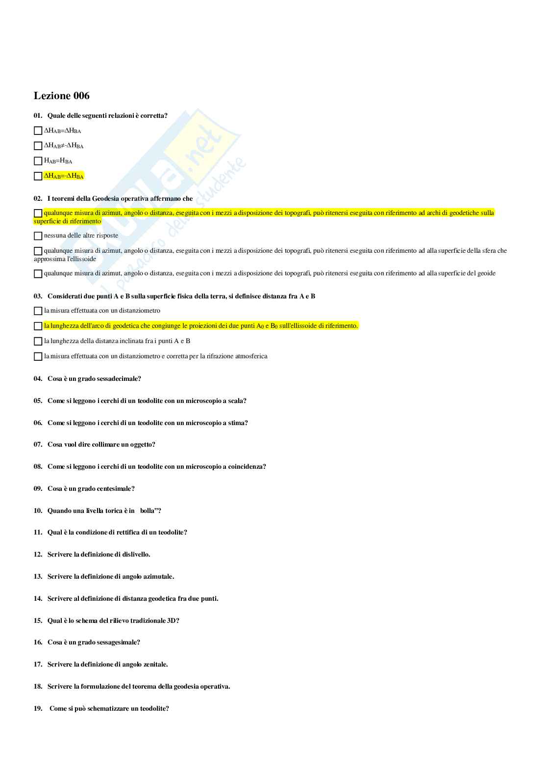 Paniere topografia - risposte multiple Pag. 6