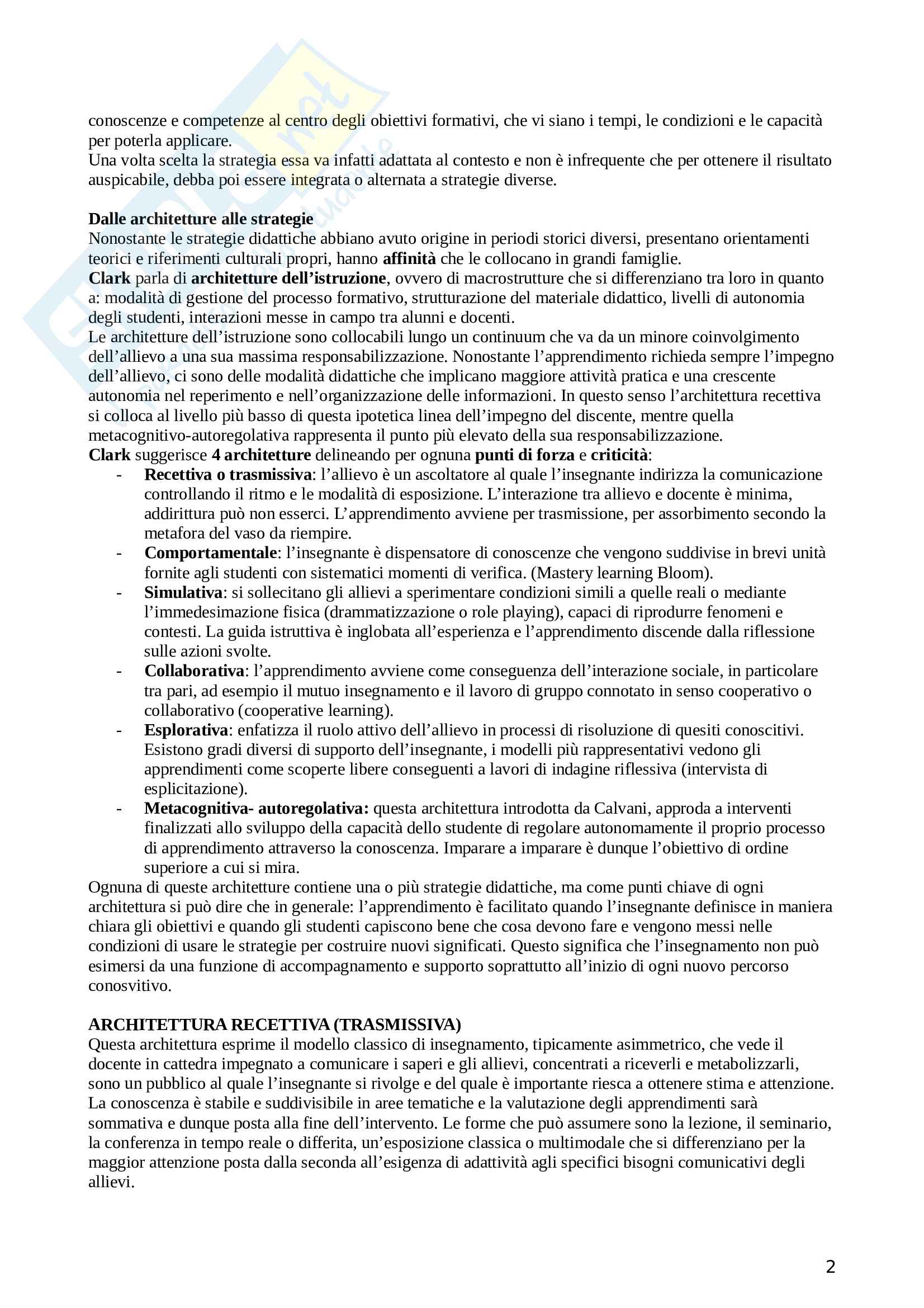 Riassunto esame Teorie e metodi della formazione, prof.Cardarello, libro consigliato Le strategie didattiche, Bonaiuti Pag. 2