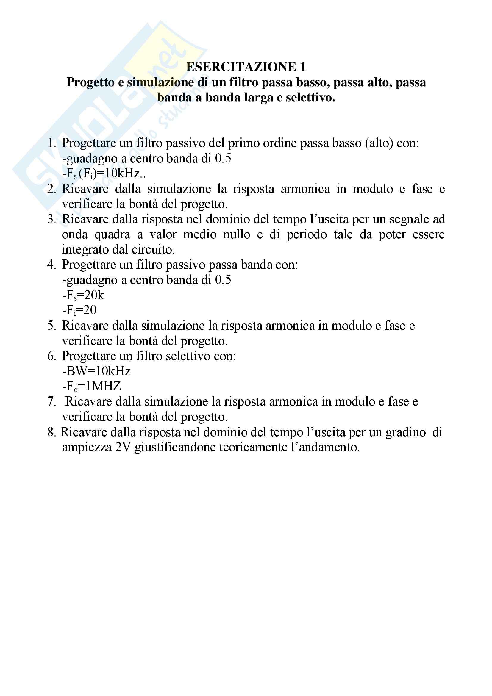 Elettronica Analogica – Esercitazioni Pag. 1