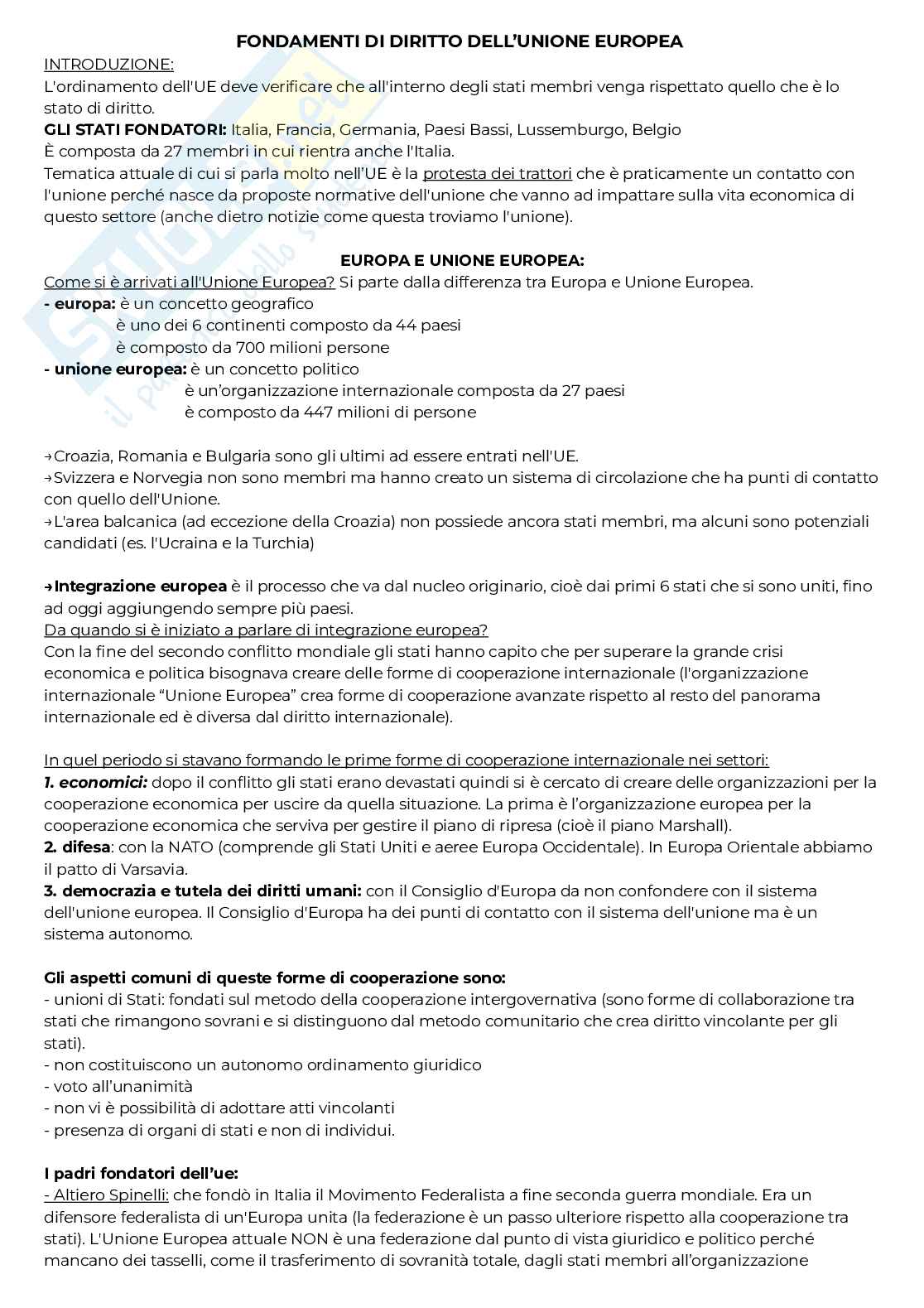 Fondamenti di Diritto dell'Unione Europea  Pag. 1