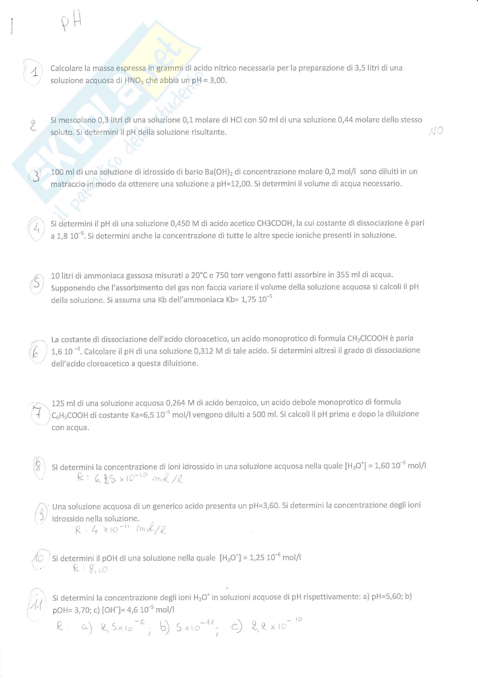 Tracce Esercizi Con Risultati E Risoluzioni Sul Ph
