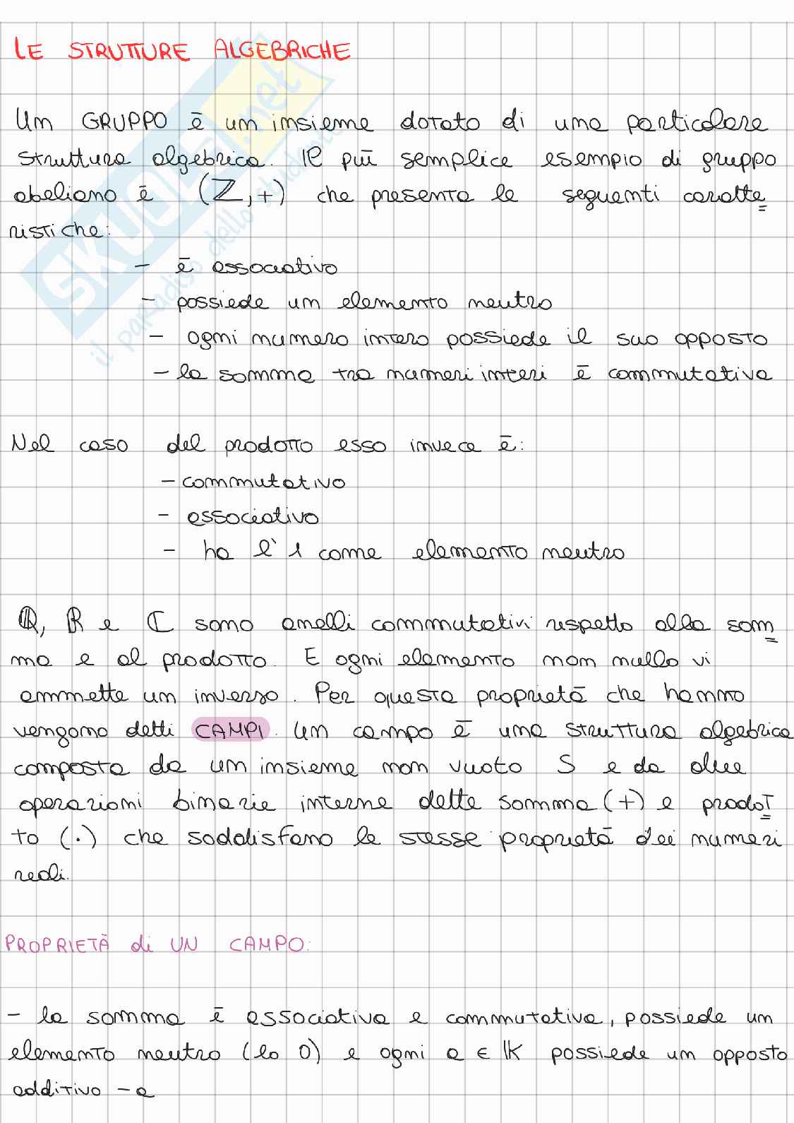 Riassunto esame Algebra lineare e geometria, Prof. Gatto Letterio, libro consigliato Lezioni di Algebra lineare e geometria, Gatto Pag. 1