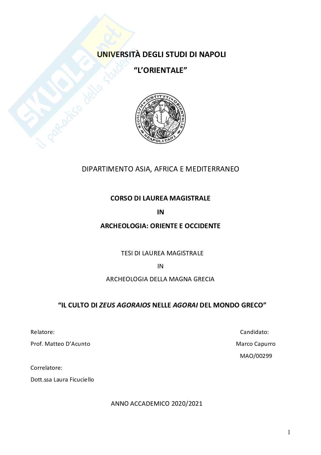 Zeus Agoraios nelle agorai del mondo greco Pag. 1