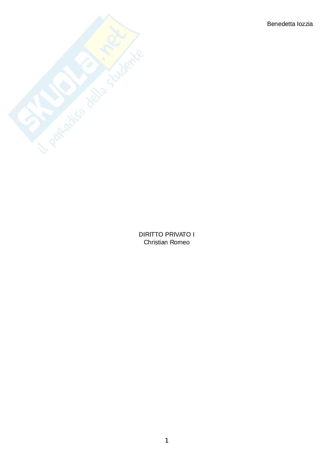 Riassunto esame Istituzioni di diritto privato I, Prof. Romeo Chrisitian, libro consigliato Manuale di diritto privato, Trimarchi Pag. 1