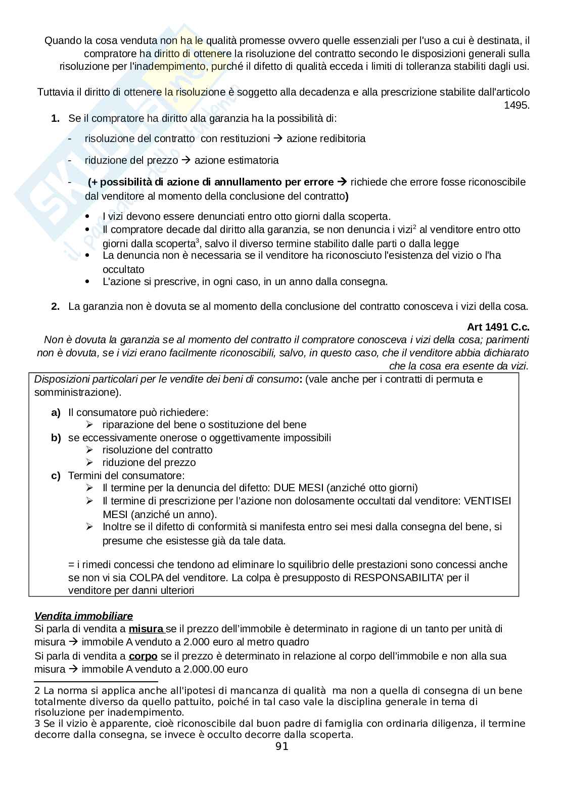 Riassunto esame Istituzioni di diritto privato I, Prof. Romeo Chrisitian, libro consigliato Manuale di diritto privato, Trimarchi Pag. 91