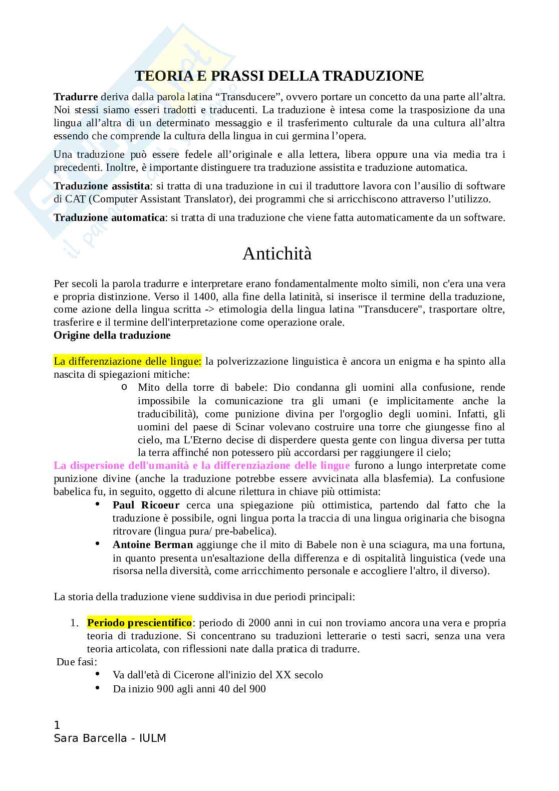 Teoria e prassi della traduzione Pag. 1