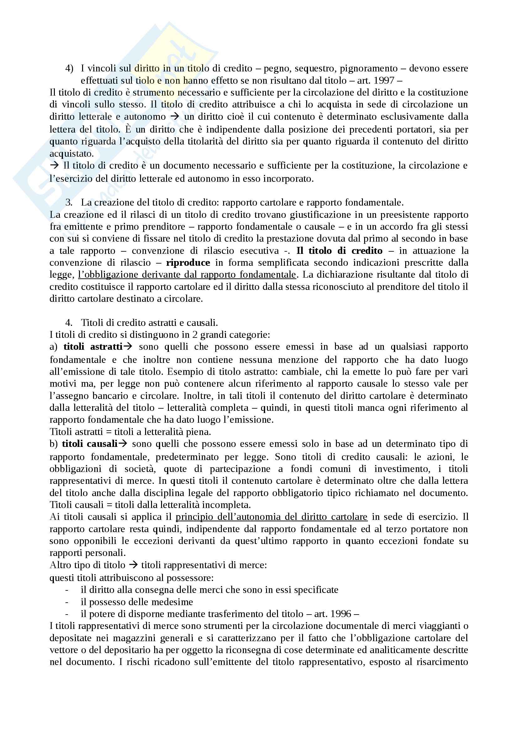 Riassunto esame Diritto commerciale: i titoli di credito, prof. Mayr Pag. 2