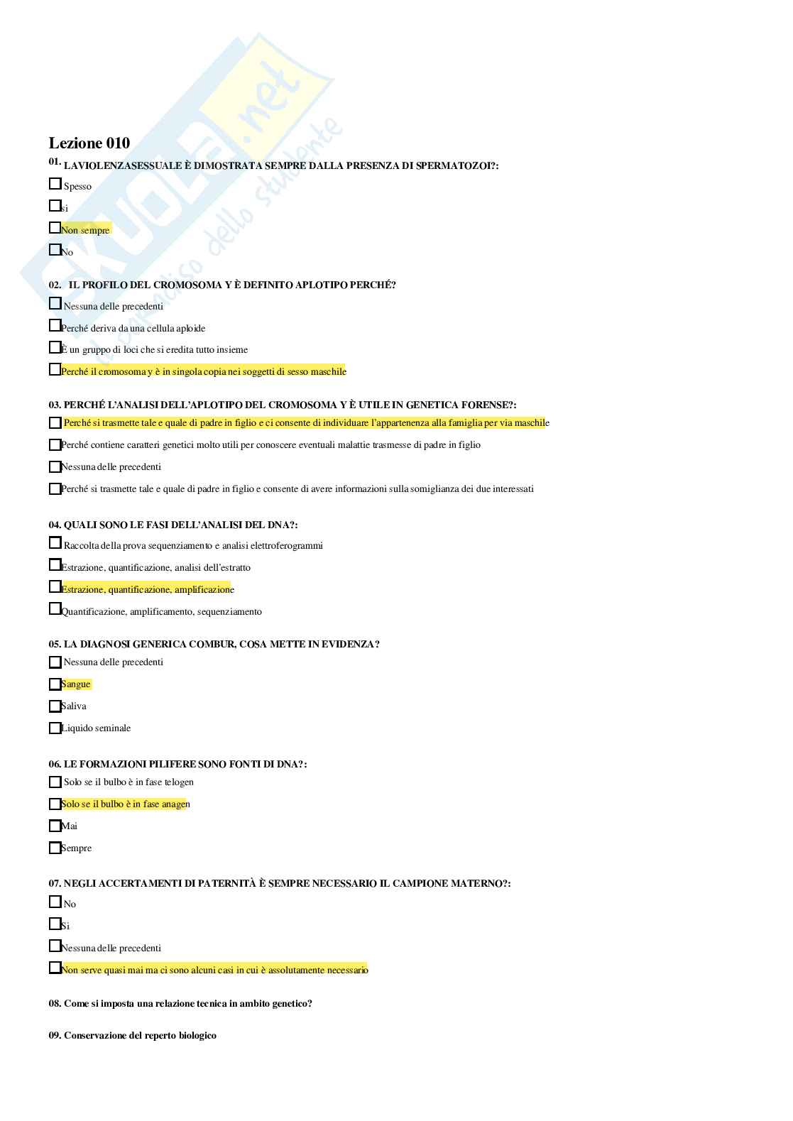 Genetica forense – Paniere risposte aperte completo – A.A.2025/2026 Pag. 21