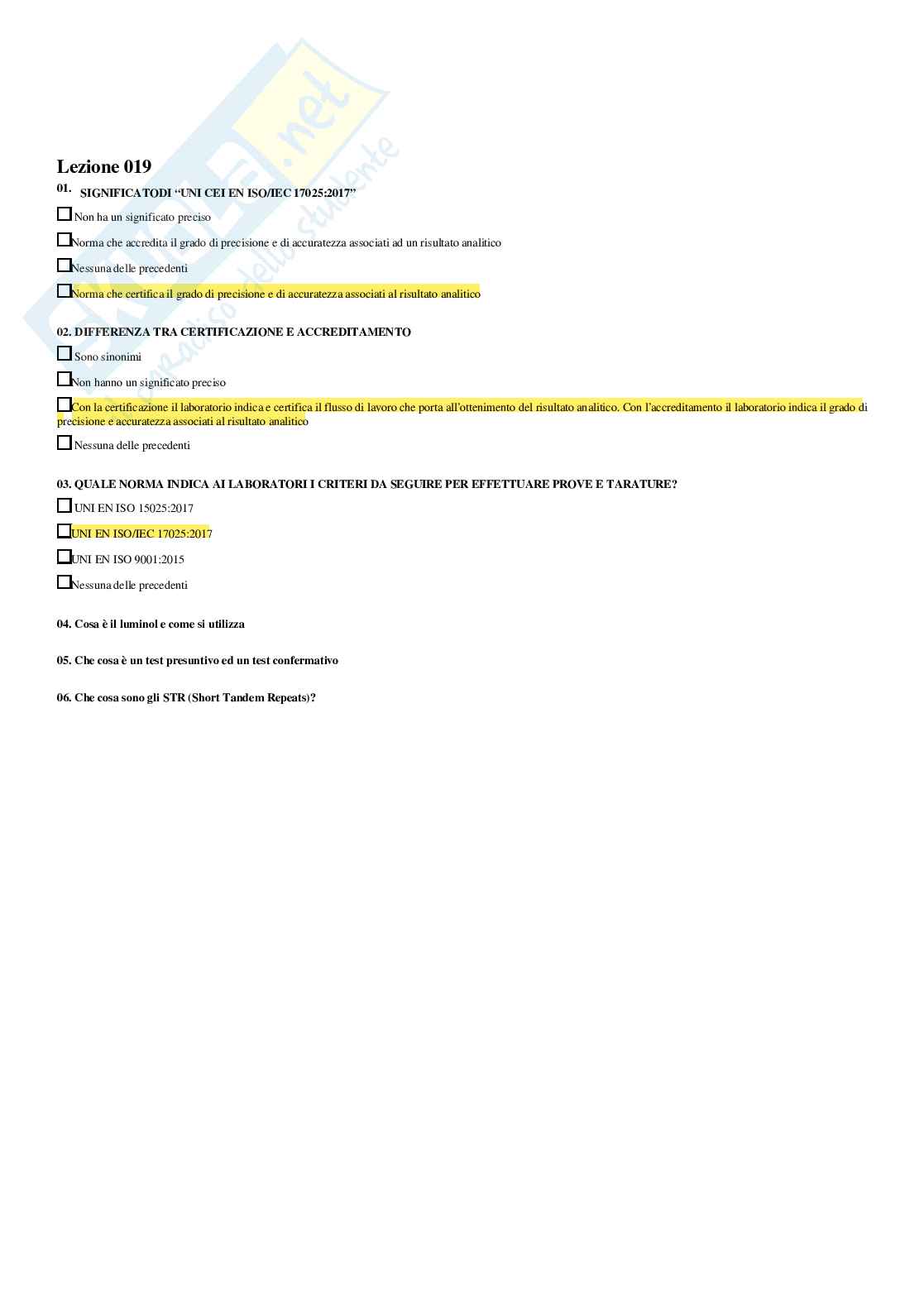 Genetica forense – Paniere risposte aperte completo – A.A.2025/2026 Pag. 31