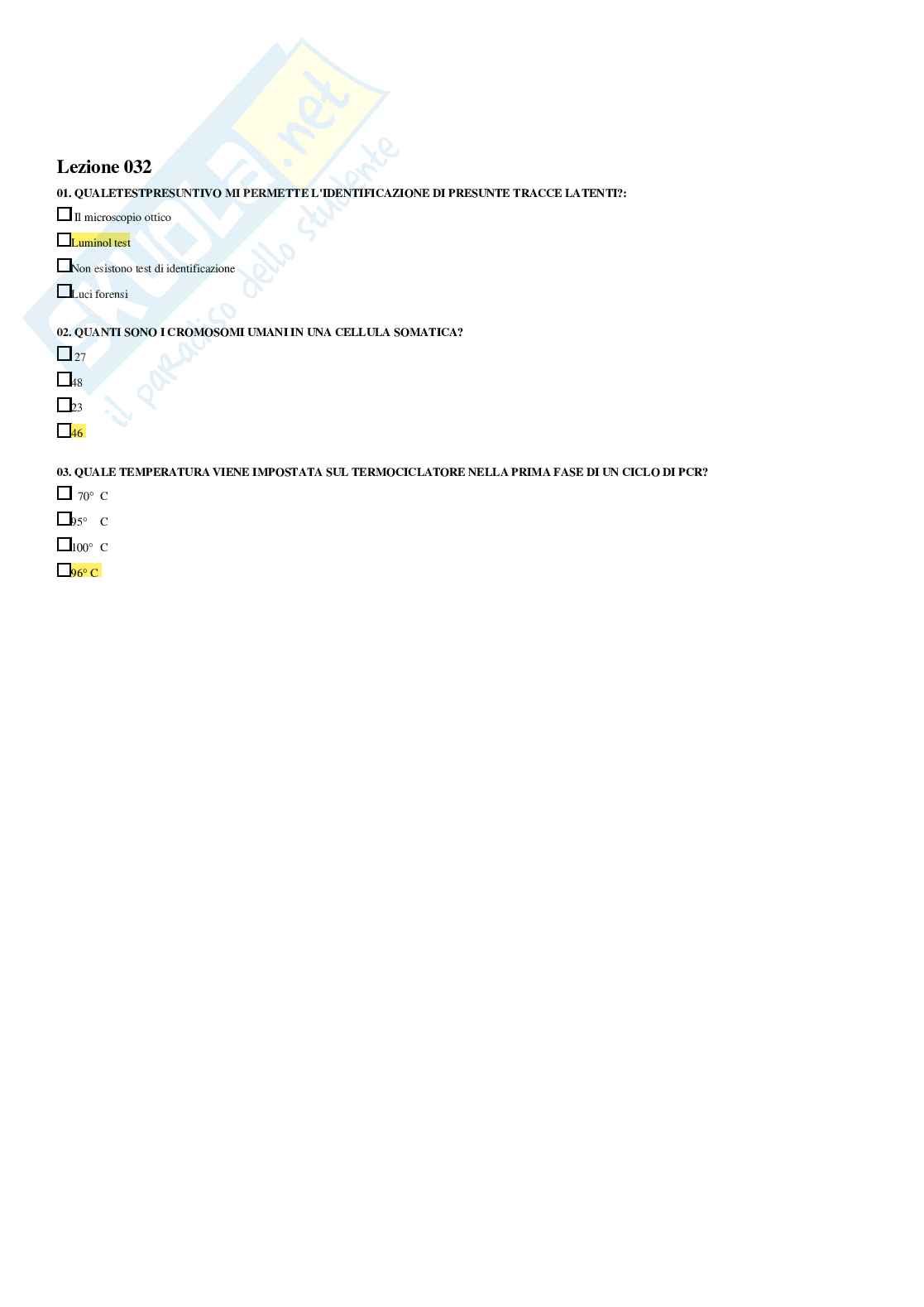Genetica forense – Paniere risposte aperte completo – A.A.2025/2026 Pag. 41