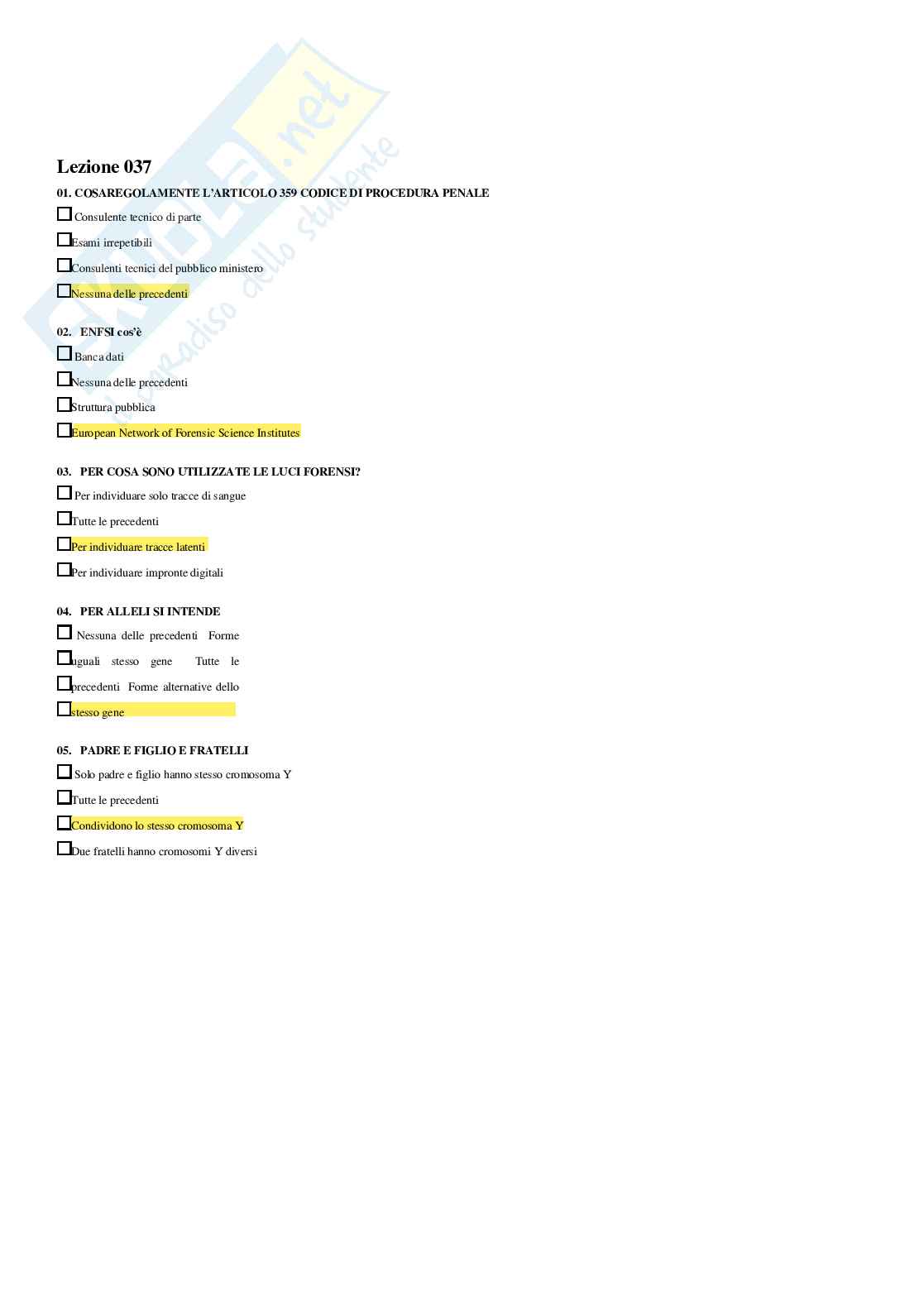 Genetica forense – Paniere risposte aperte completo – A.A.2025/2026 Pag. 46