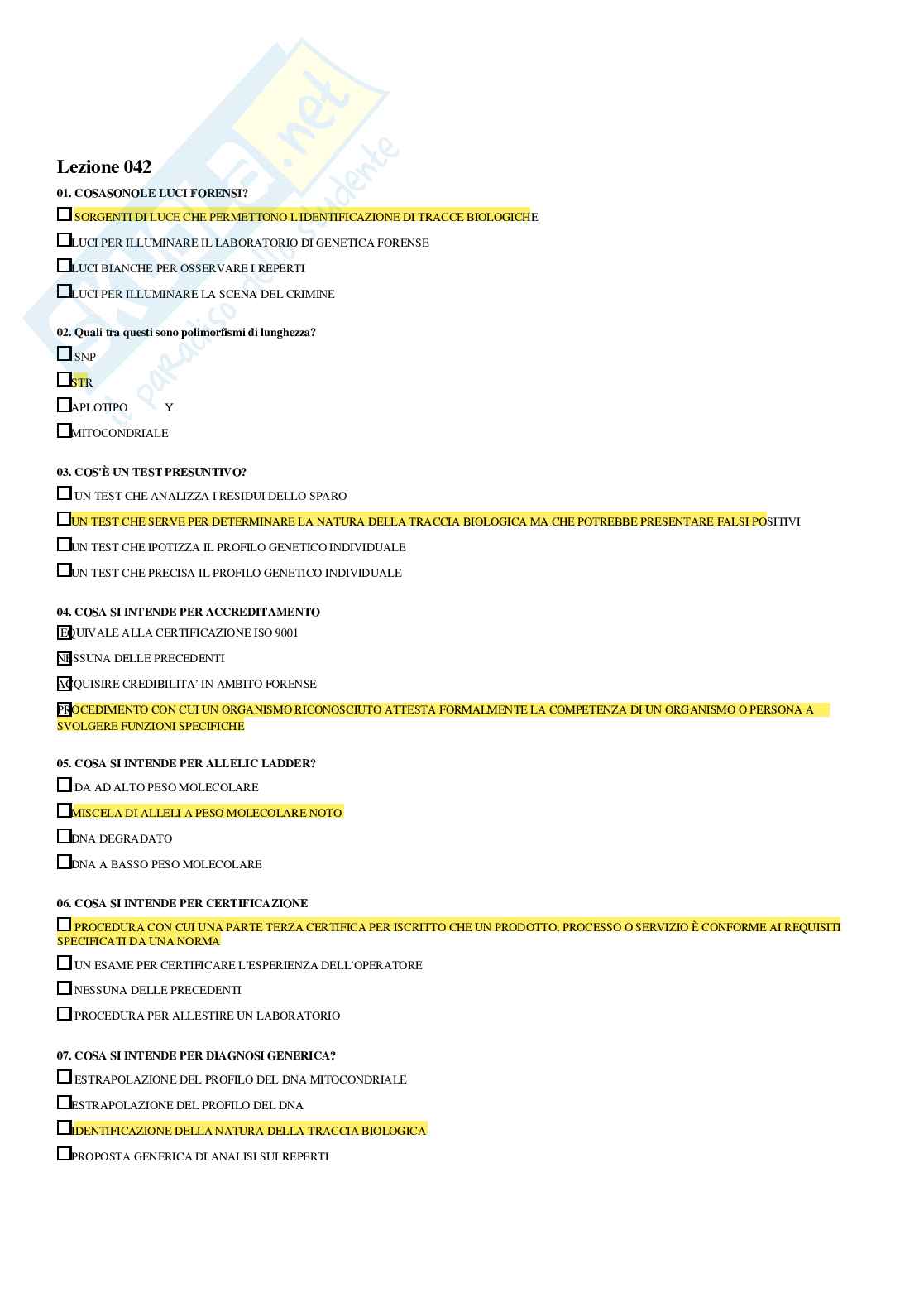 Genetica forense – Paniere risposte aperte completo – A.A.2025/2026 Pag. 51