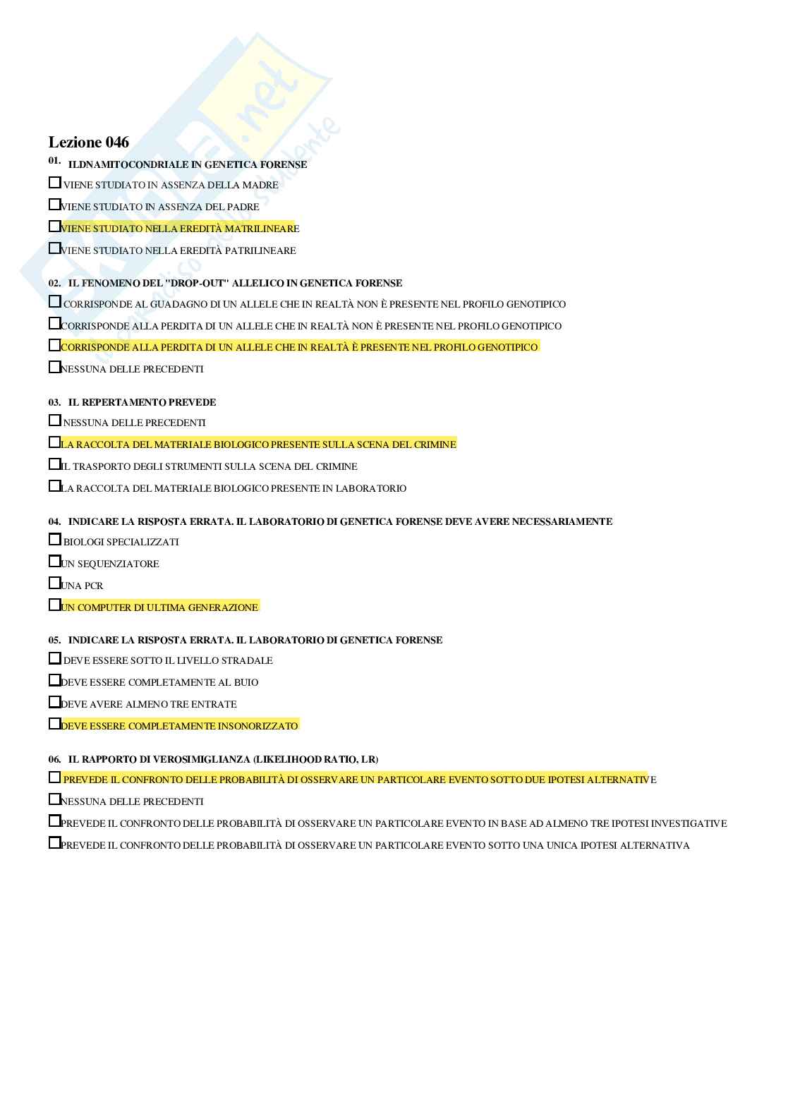 Genetica forense – Paniere risposte aperte completo – A.A.2025/2026 Pag. 56