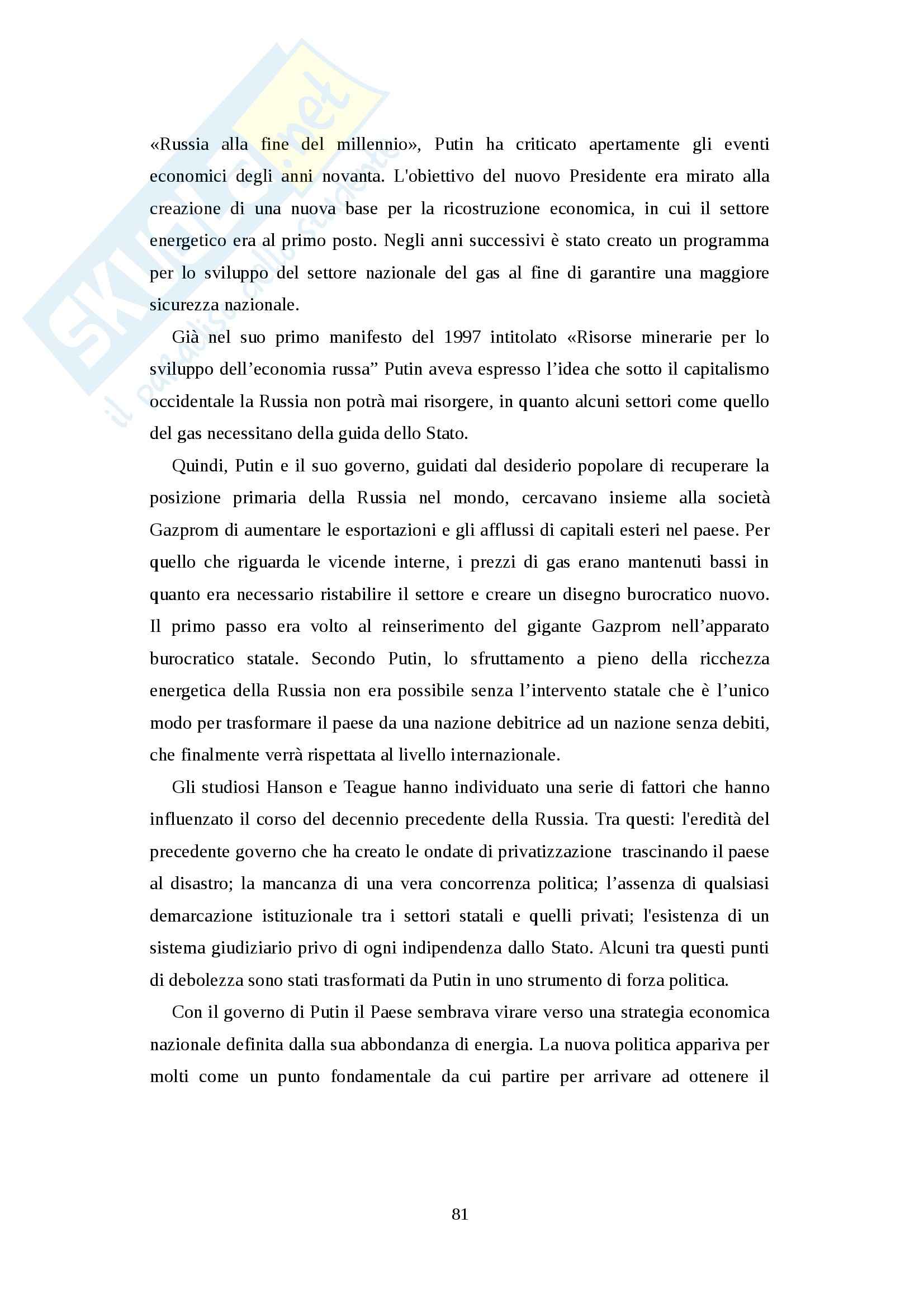 Rapporto di collaborazione tra Europa e Russia nel settore energetico - Tesi Pag. 81