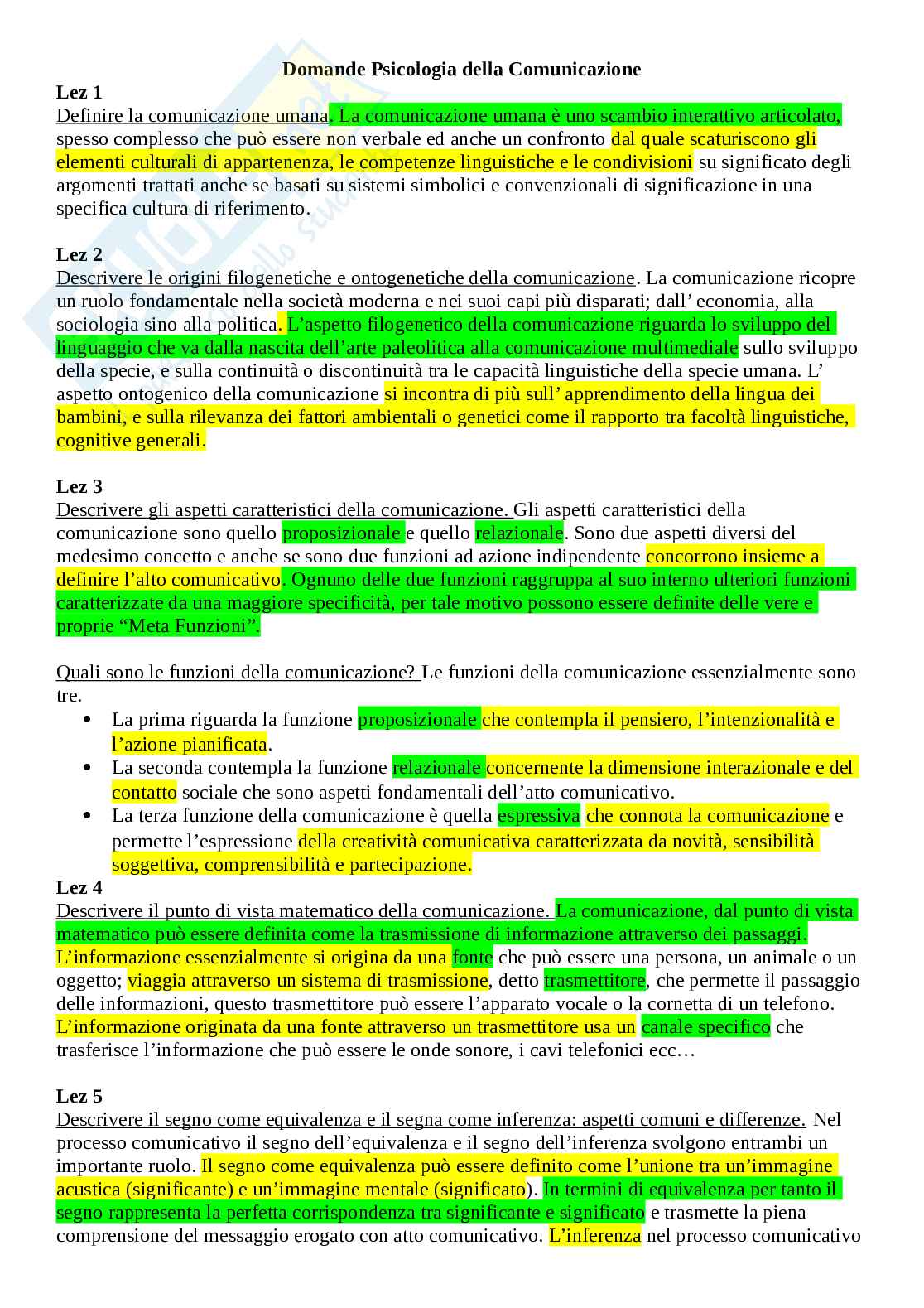 Domande aperte Psicologia della comunicazione Pag. 1