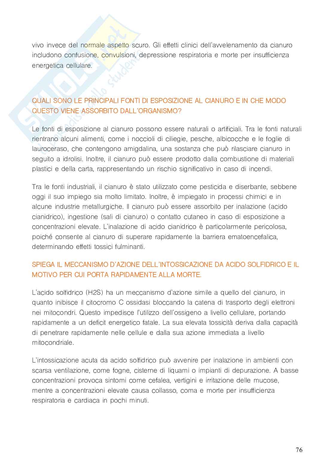 Domande e risposte Tossicologia Pag. 76