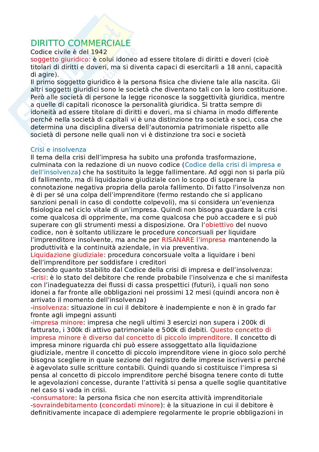 Appunti Diritto commerciale Pag. 1