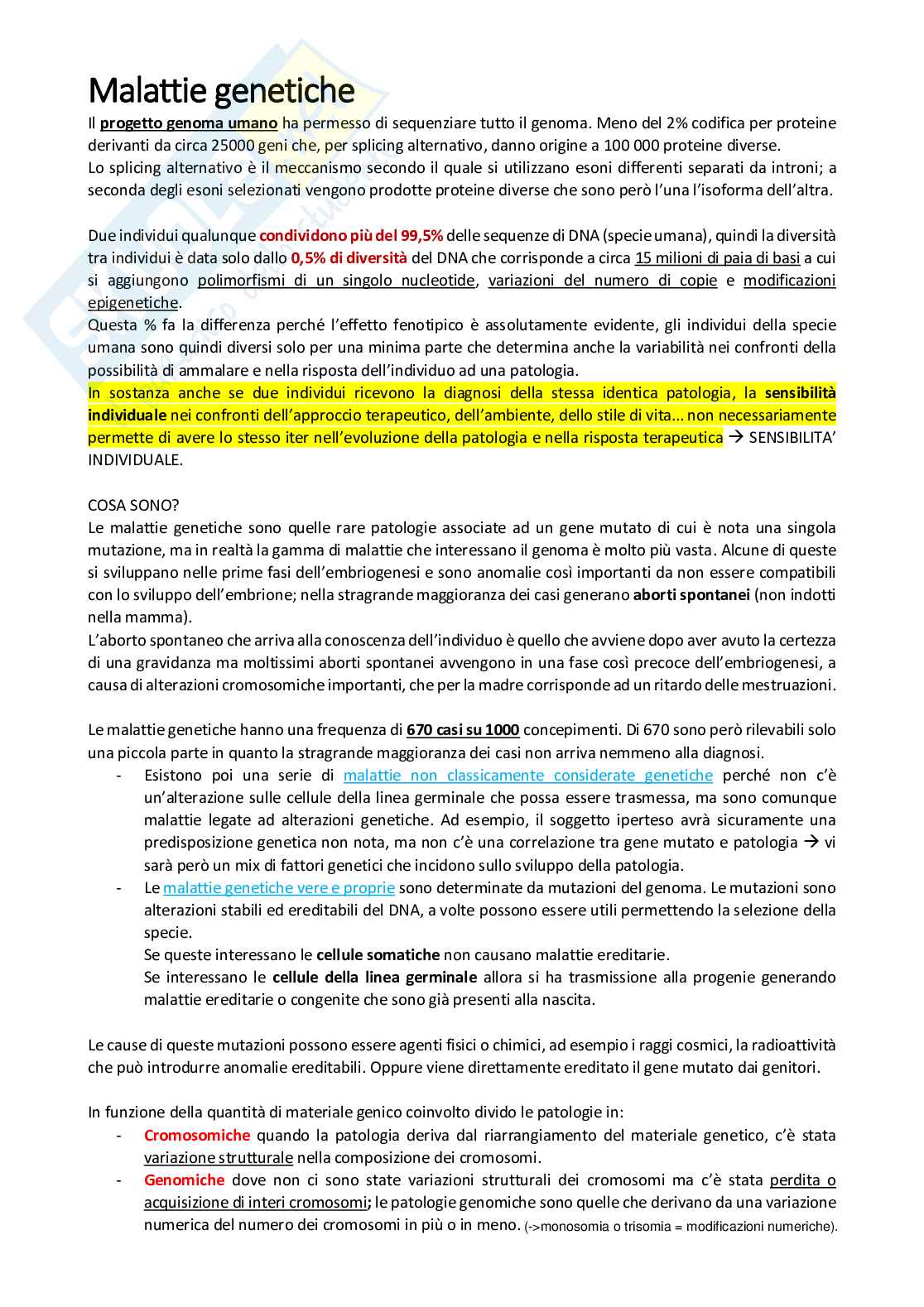 Patologie genetiche e patologia prenatale  Pag. 1