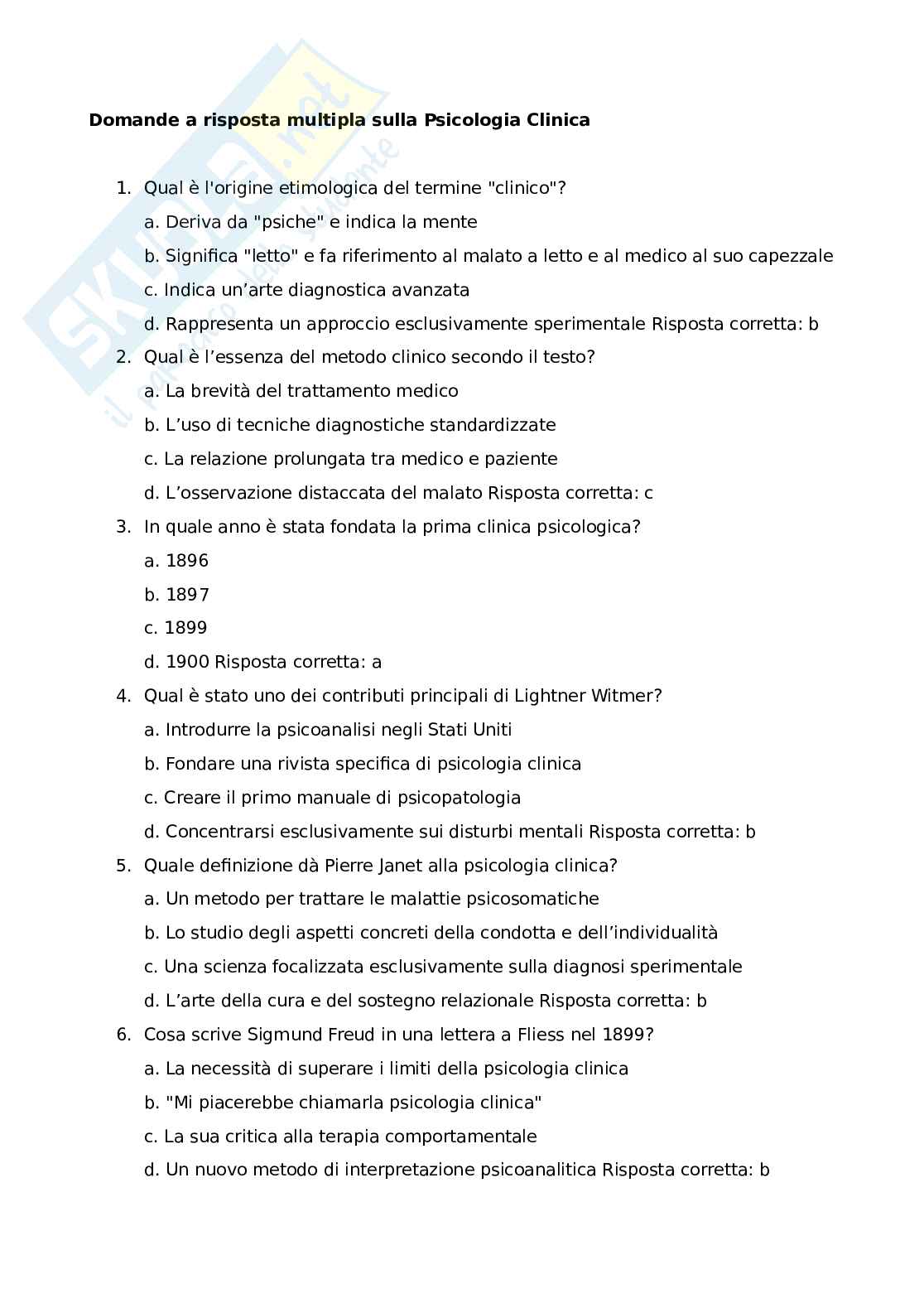 Domande chiuse Psicologia clinica Pag. 1