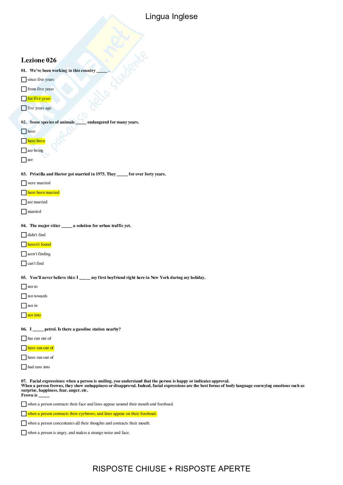 Lingua Inglese - Paniere compilato Pag. 26